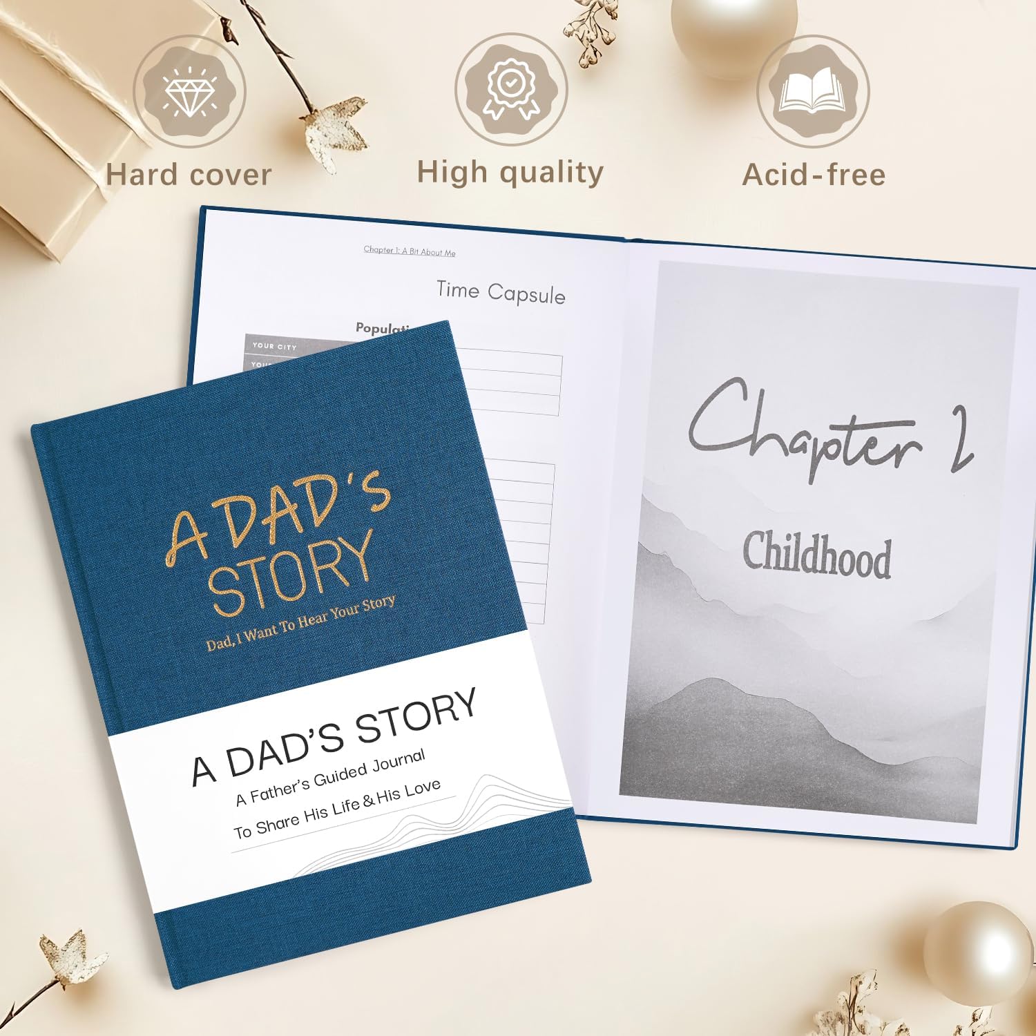 Dad's Life Story Journal Family Keepsake Book Linen Hardcover for Dad to Share His Memories, with 250+ Prompt Questions Book Gift for Birthday Father's Day Christmas (Blue) - Image 3