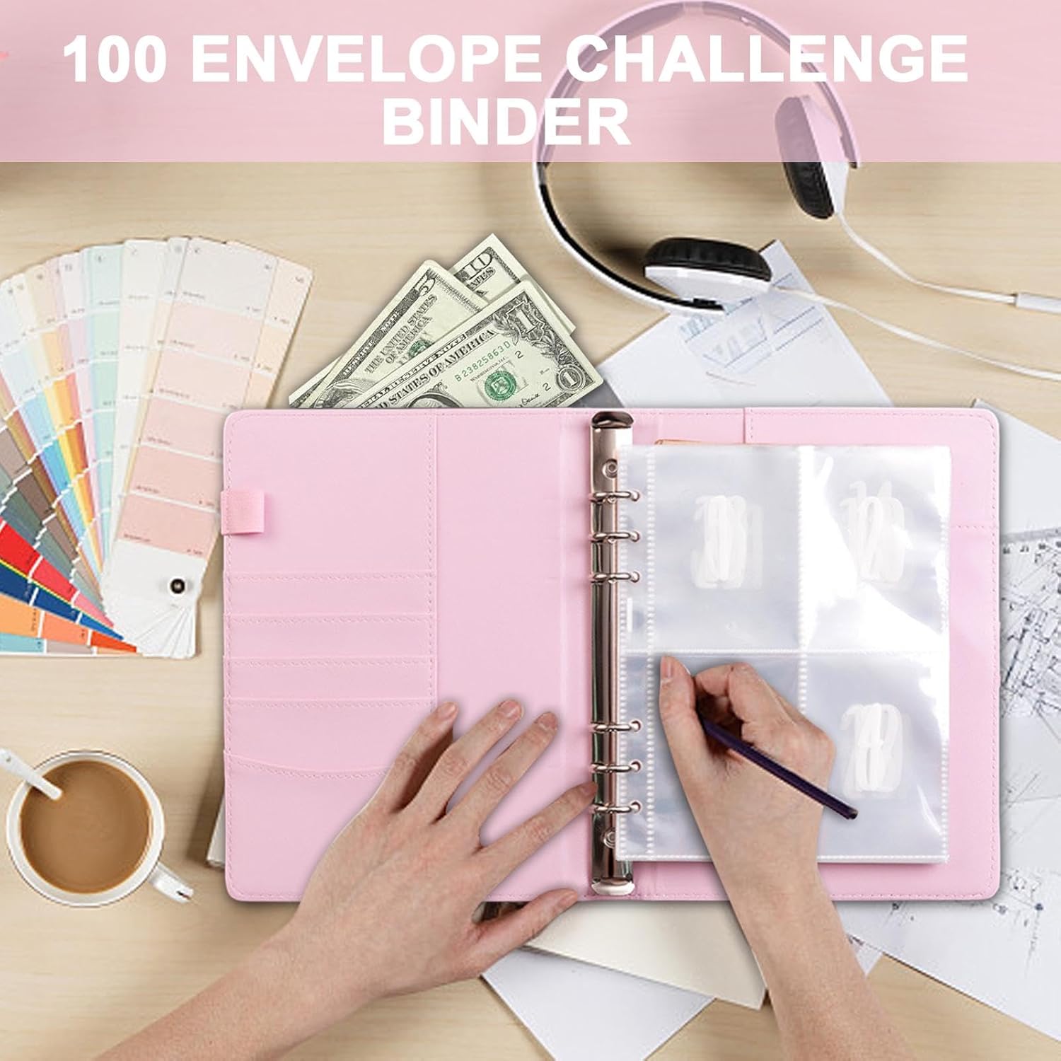 100 Envelopes Challenge Binder, 100 Envelope Saving Challenge, A5 Binder Notebook Set, Planner Start Set, Financial Planner, Savings Book Binder, Easy Money Budgeting, for Couples, Offices, Home - Image 2