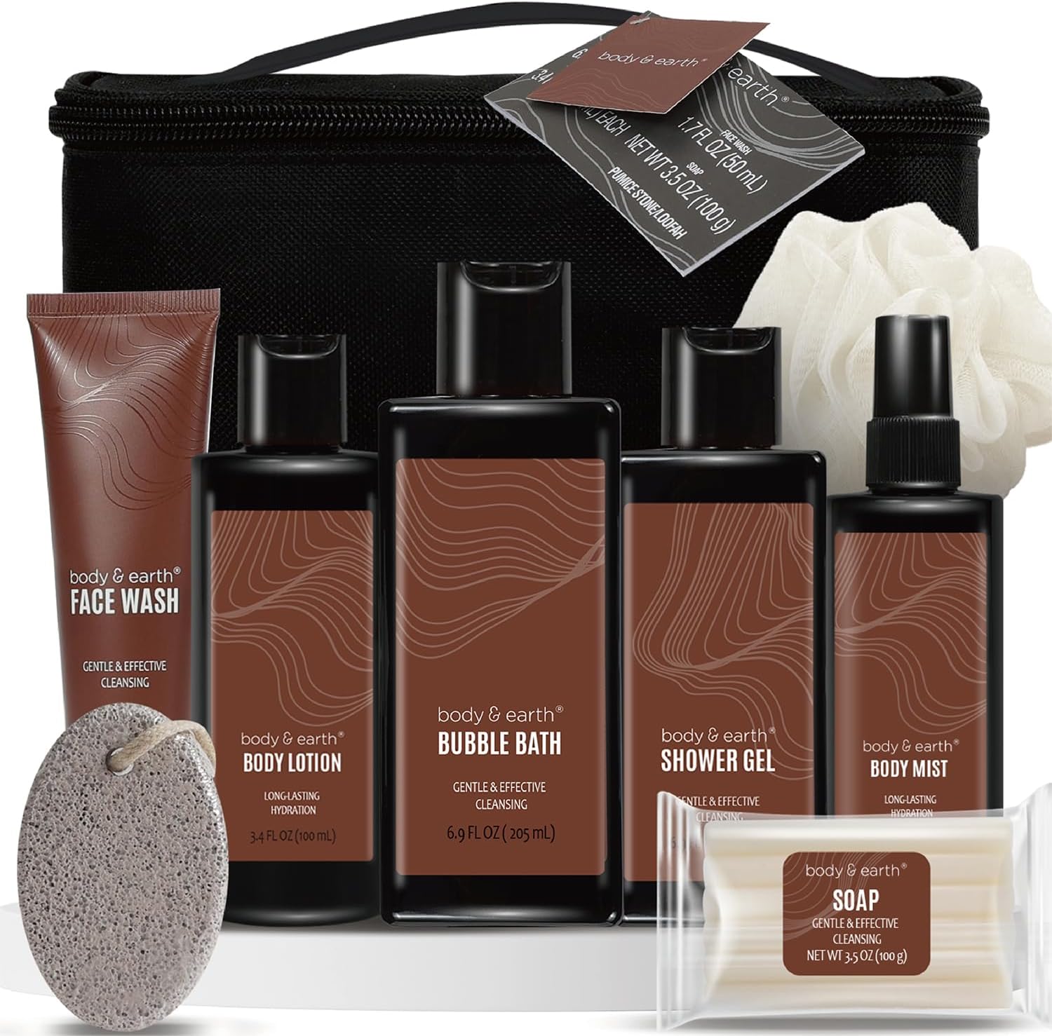 Bath and Body Gift Baskets for Men Body & Earth Sandalwood Mens Bath Set with Body Lotion, Face Wash, Shower Gel, Bubble Bath, Loofah & More, Gift Set for Men,Fathers Day Valentine Gifts Christmas