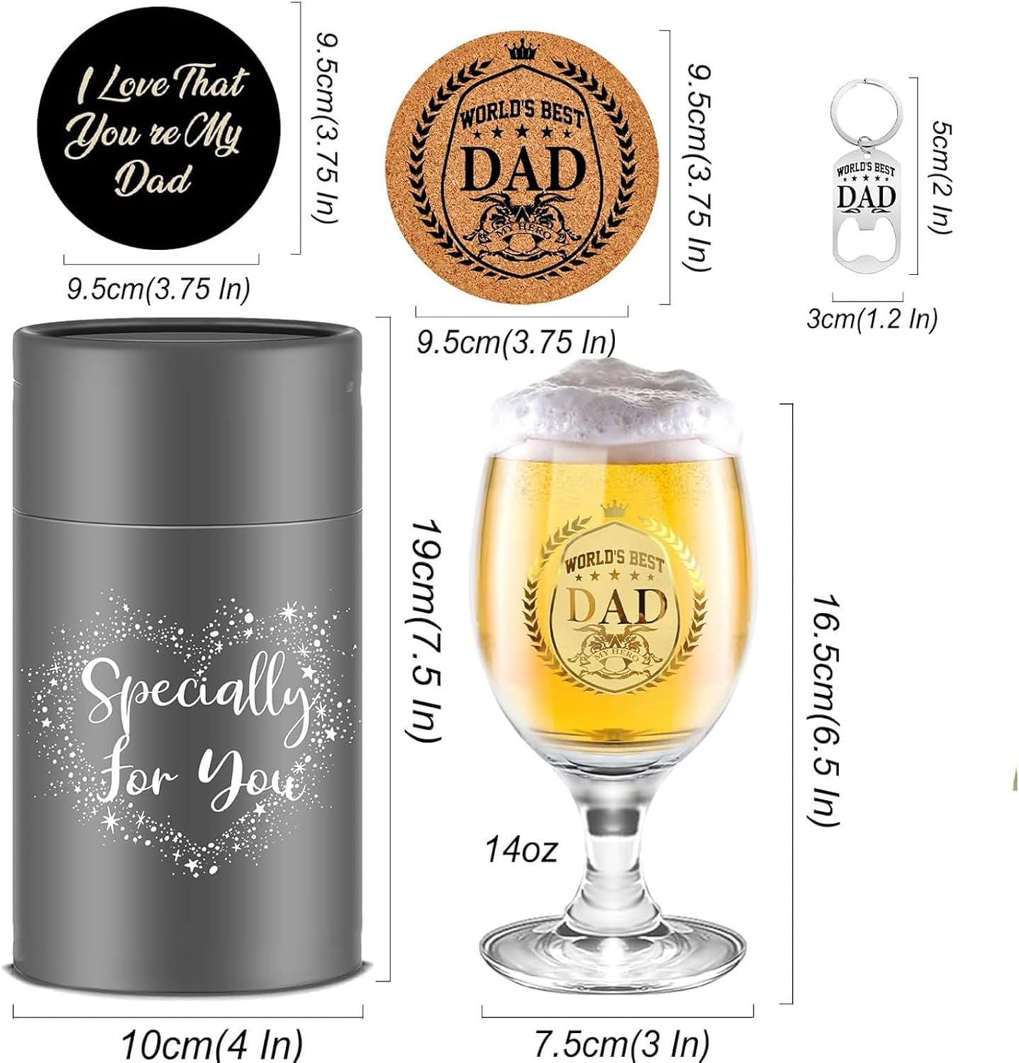 Yalucky Dad Birthday Gifts Father's Day Gifts Beer Glasses Presents for Father Personalised Christmas Father Day Birthday Gift for Dad from Daughter and Son Daddy Gift for Men - Image 4