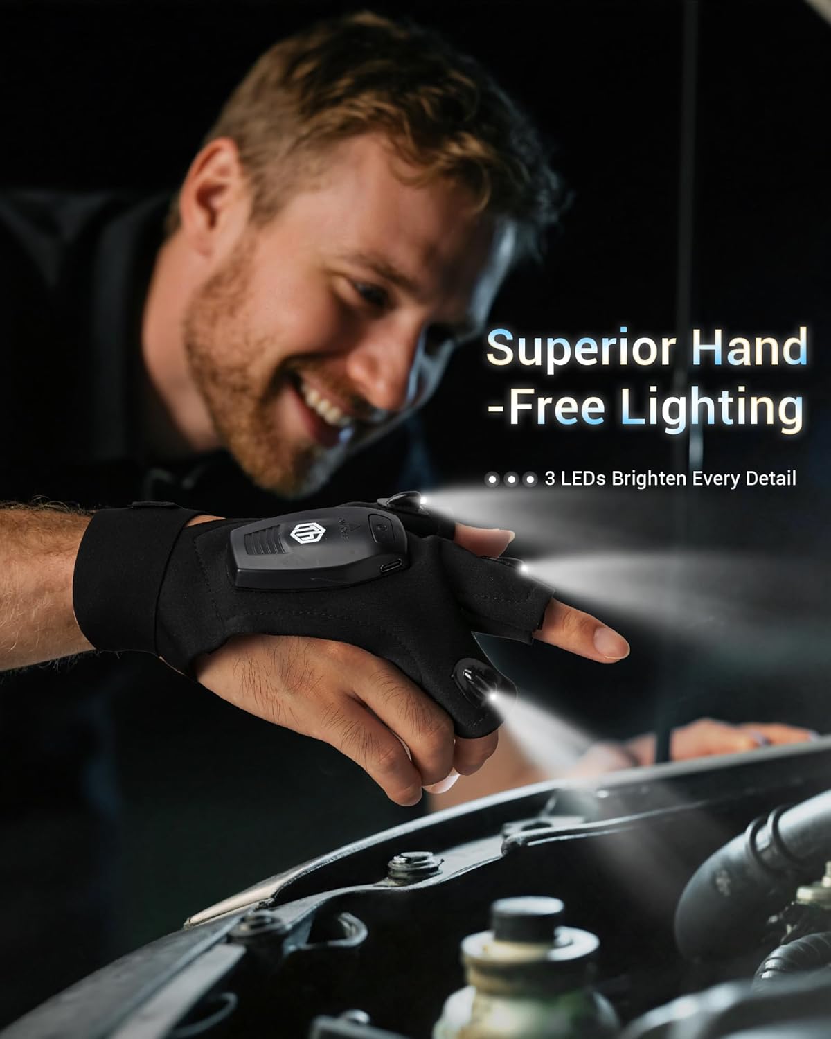 ThxToms Christmas Fishing Gifts for Men, LED Gloves with Lights, Stocking Fillers for Men Who Have Everything, Birthday Gadgets Gifts for Dad Grandad Husband Him 2025 Xmas Advent Calendar - Image 2