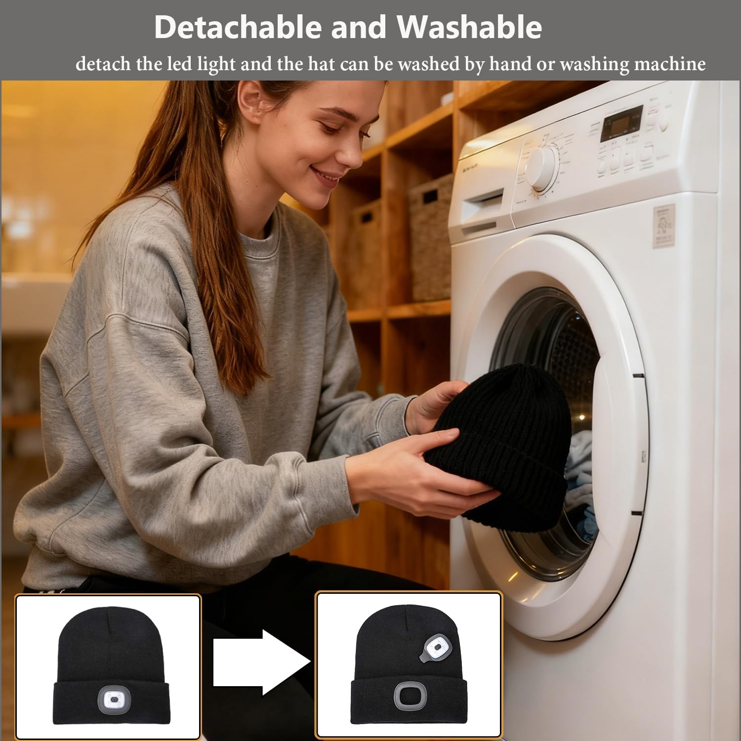 Unisex LED Headlamp Beanie Cap Men's Women Gift Winter Warm Beanie Hat Hands Free Lighted Beanie Cap for Dog Walking Night, Running, Camping,Hiking - Image 4