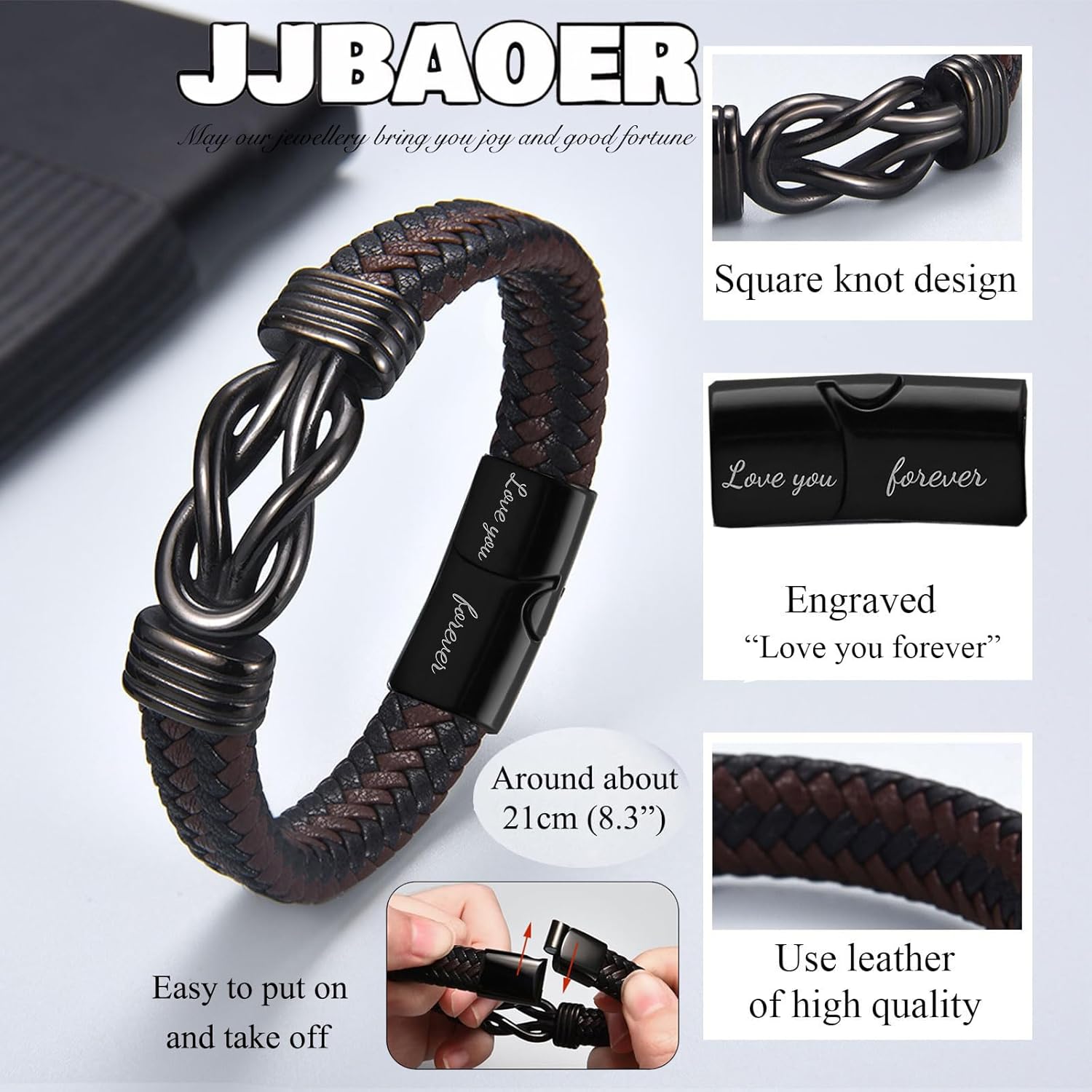 To My Husband Bracelet, Infinity Knot Braided Leather Wristband Engraved Love You Forever | Perfect Anniversary, Valentine's Day, Birthday Gift for Husband from Wife - Image 7