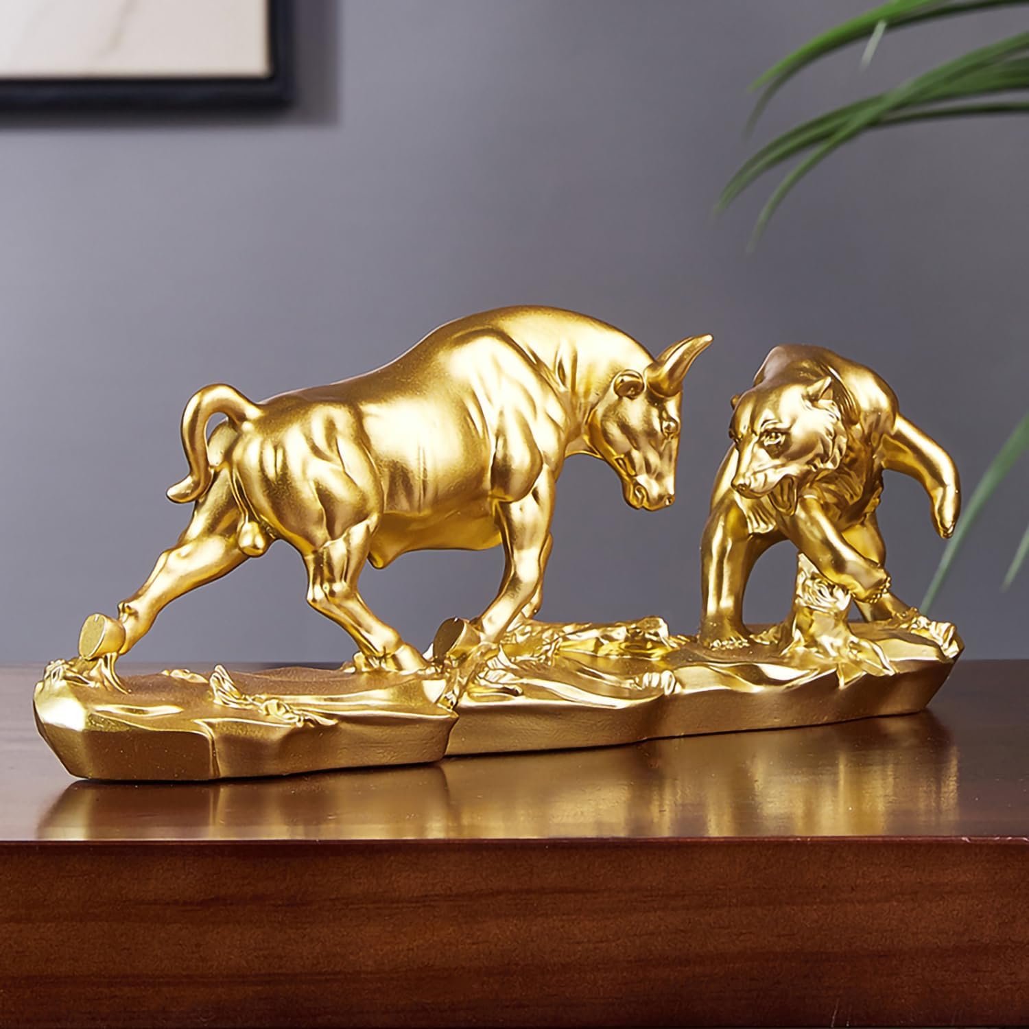Bull and Bear Statue - Gold Resin Stock Market Decor for Office Desk, Symbol of Financial Success and Prosperity - Image 6