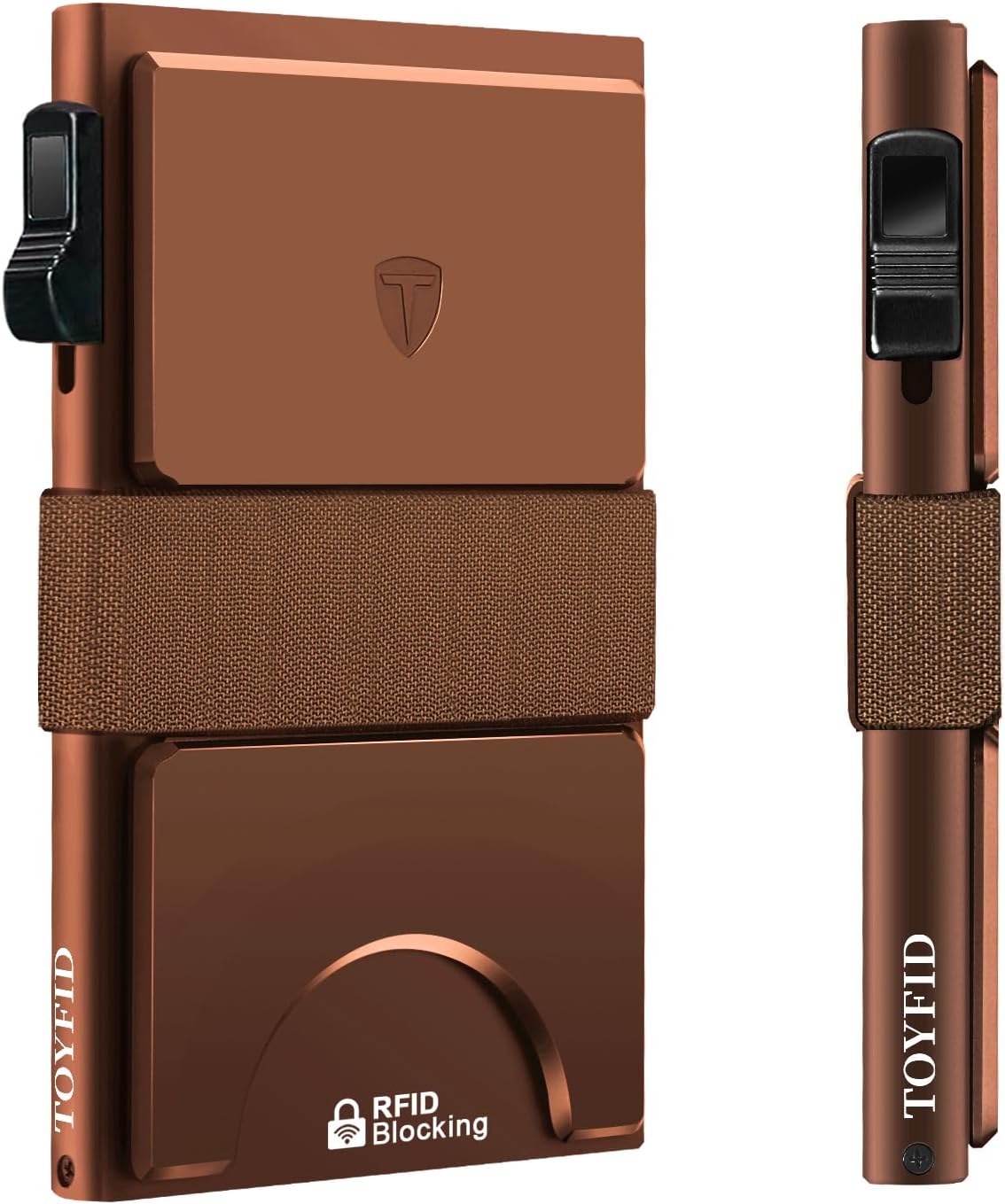 Credit Card Holder for 12 Cards Paper Money RFID Wallet for Men Anti Theft Metal Slim Wallet with Slid Ejector Button Quick Access to Bank Credit Card,Aluminium,Brown