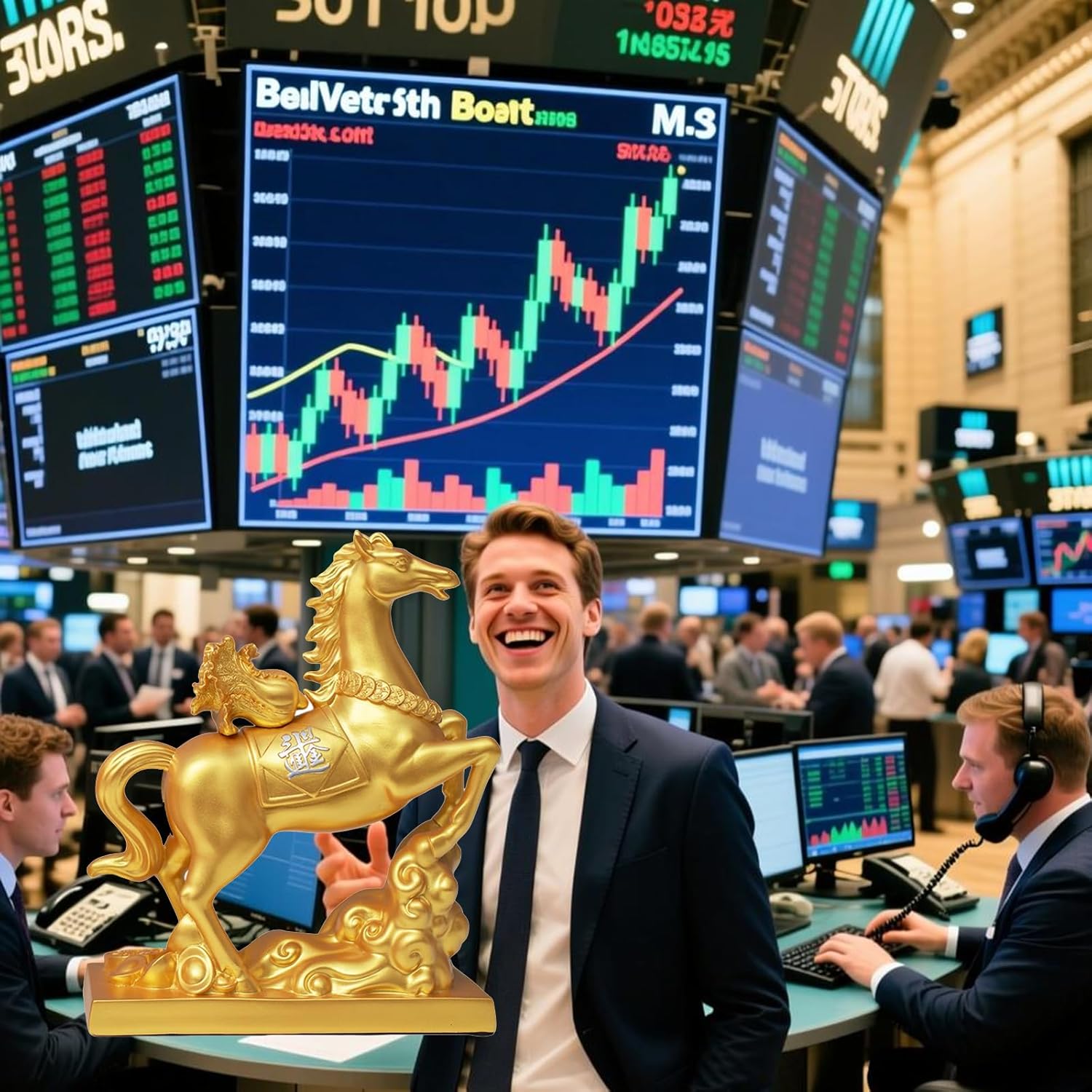 Horse Figures & Decorative Stock Exchange Statues Home Decor Accents Bull Ornaments for Living Room, Bedroom, Wine Cabinet (D) - Image 3