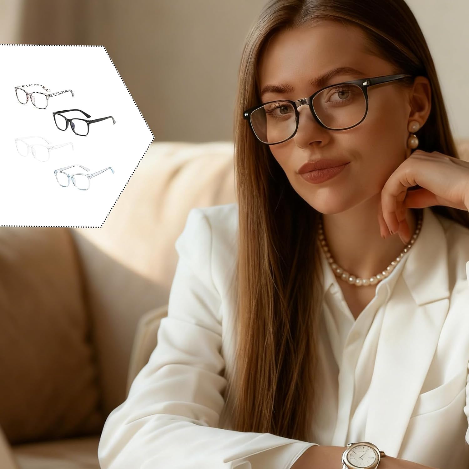 4 Pack Blue Light Blocking Glasses for Women Men, Fashion Computer Gaming Eyewear, 0 Degree Fake Glasses, Anti Glare Blue Screen Protection, Premium Seamless Frames with Case - Image 5