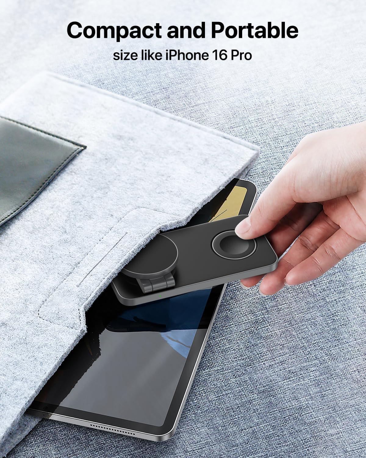 Keepro 3 in 1 Wireless Charging Station for iPhone Magnetic Portable, Fast Wireless Charger Stand for iPhone Air/17/16/15/14/13/12, AirPods Pro 3 2 Apple Watch (Adapter Included)-Black - Image 4