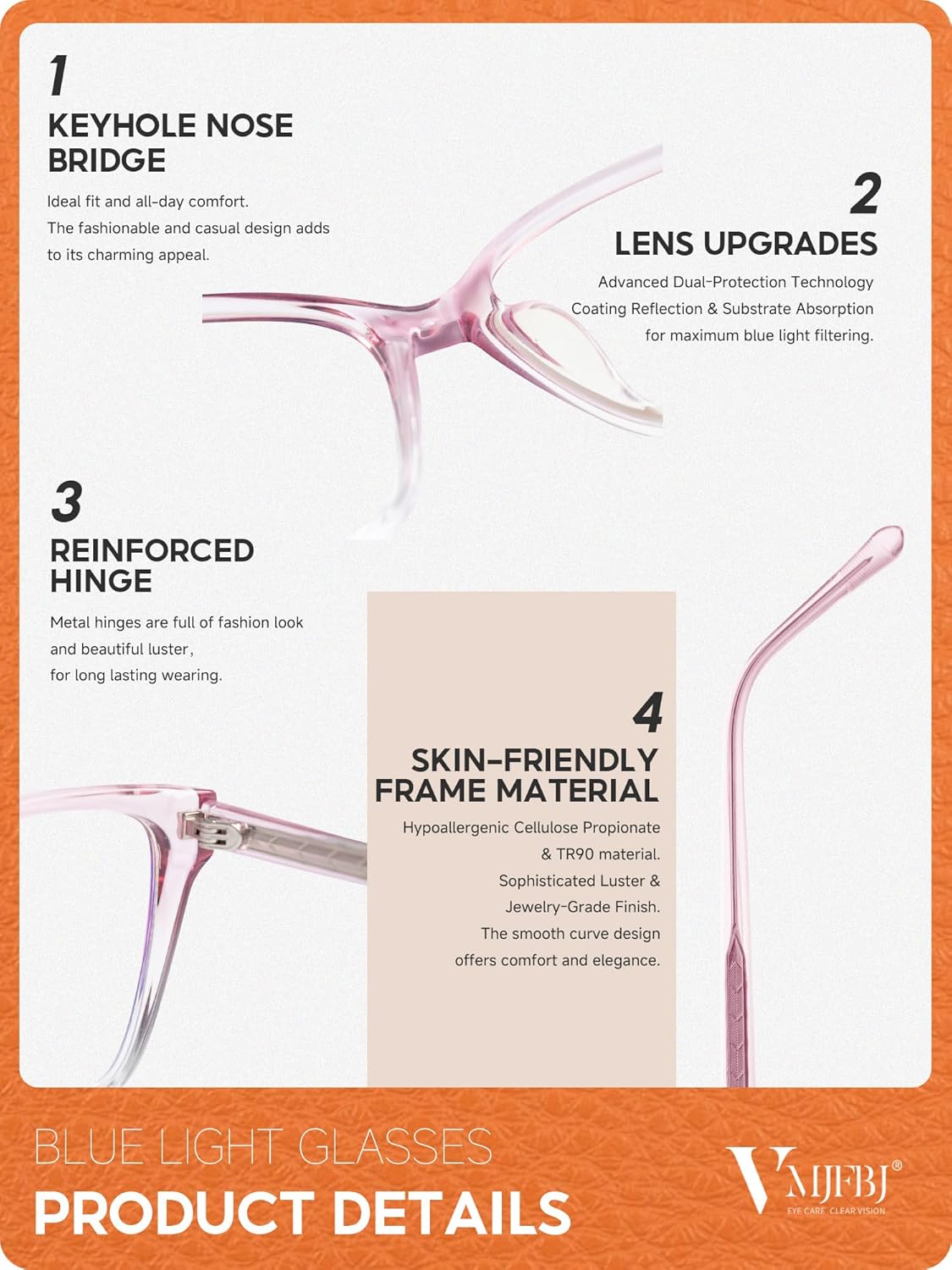 Blue Light Glasses Womens, Fashion Cat Eye Anti Blue Light Blocking Eyeglasses, TR90 Bluelight Glasses for Computer & Gaming & Screen Use, Reduce Eye Strain & Improve Sleep - Image 8