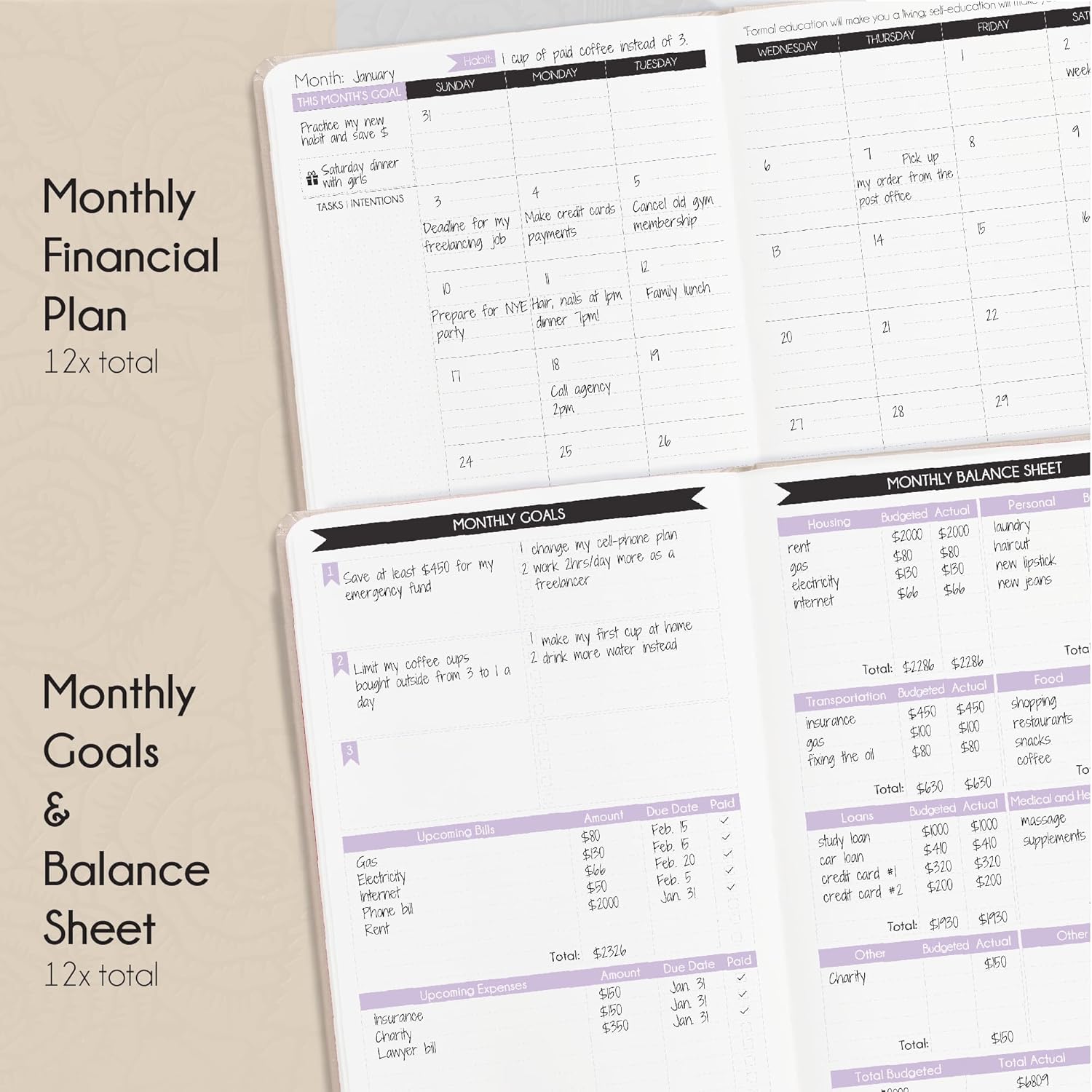 Budget Planner and Monthly Bill Organizer - Finance Planner, 12-Month Journey to Financial Freedom | Bill Payment Tracker Monthly Organizer, Money Saving & Expense Tracker | Undated Budgeting Journal - Image 8