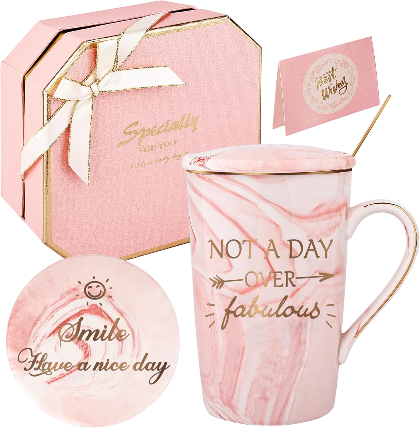 Not A Day Over Fabulous Mug,Birthday Gifts for Women,Ceramic Marble Coffee Mug Funny Pink Gift Set Ideas for Her Wife Mom Daughter Sister Aunt Friends Coworker,Mothers Day Gifts 14 oz (Pink)
