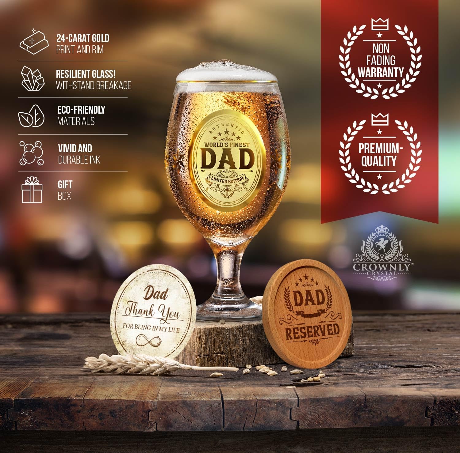 Personalized Beer Glass Birthday Gifts for Dad from Daughter or Son Daddy Gift Ideas for Men - Image 3