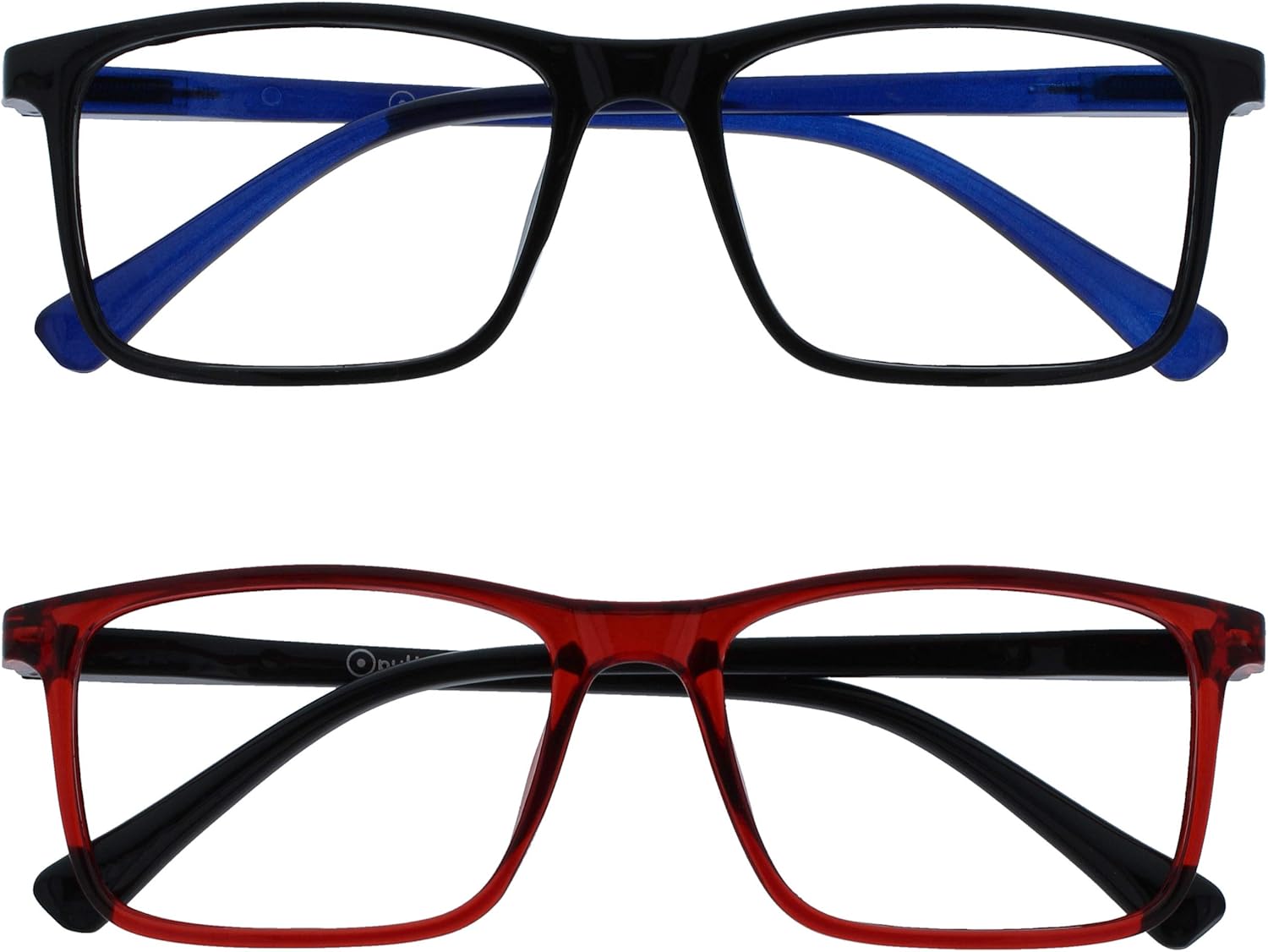 OPULIZE INK Reading Glasses - Value 2 Pack - Large Rectangular Frame - Spring Hinges - Scratch Resistant - Black Red - Mens Womens +1.50