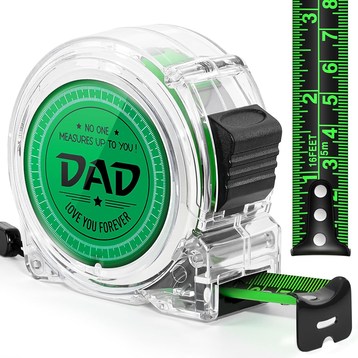 Gifts for Fathers Day Dad Gifts, Personalised Christmas Birthday Anniversary Presents for Dad from Daughter, Son Tape Measure(5M/16FT-Clear)