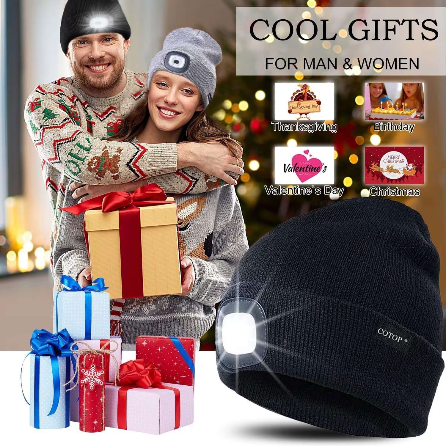 Unisex LED Headlamp Beanie Cap Men's Women Gift Winter Warm Beanie Hat Hands Free Lighted Beanie Cap for Dog Walking Night, Running, Camping,Hiking - Image 7