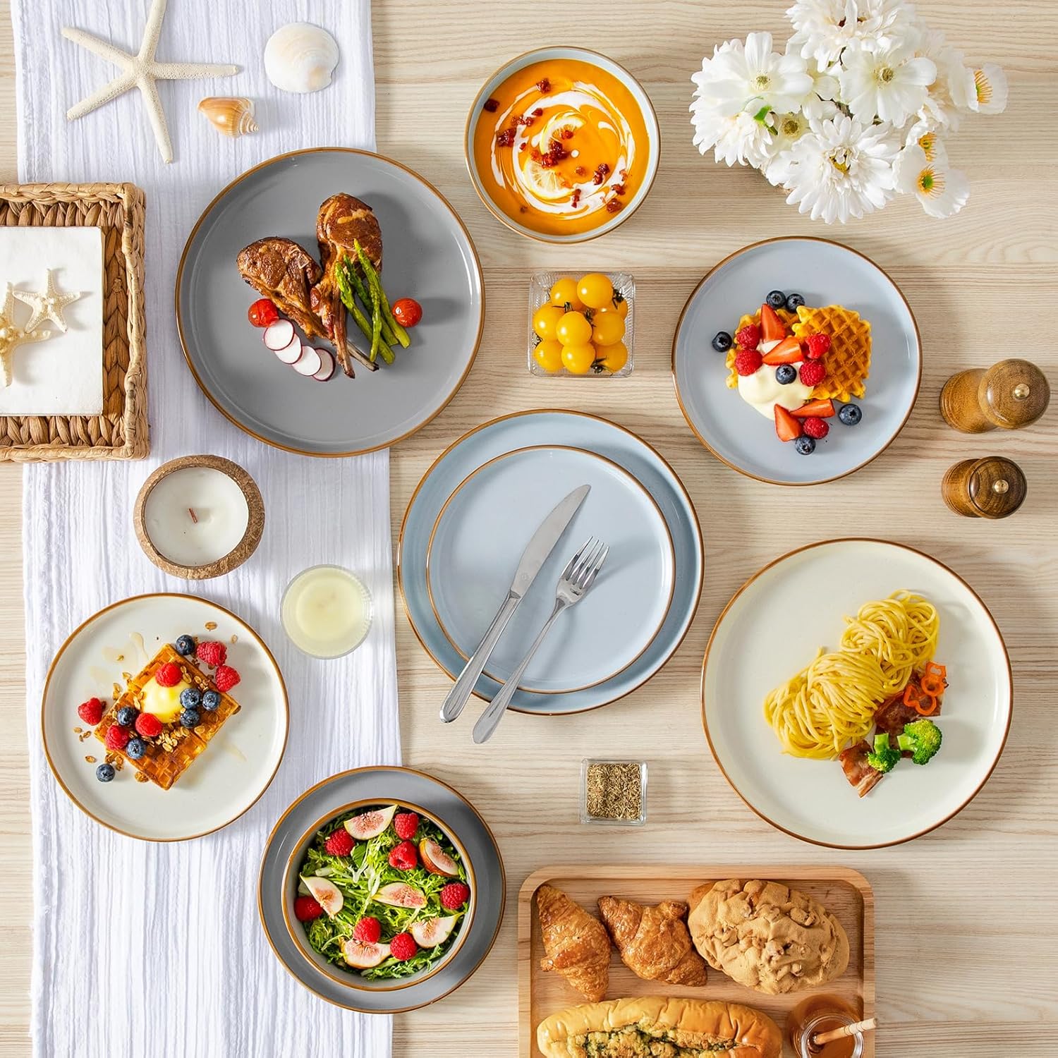 vancasso Reno Stoneware Dinner Set for 6, 18 Pieces Plates and Bowls Set with Dinner Plates, Dessert Plates & Cereal Bowls, Speckled Crockery Set in Mixed Colors, Chip & Scratch Resistant - Image 8