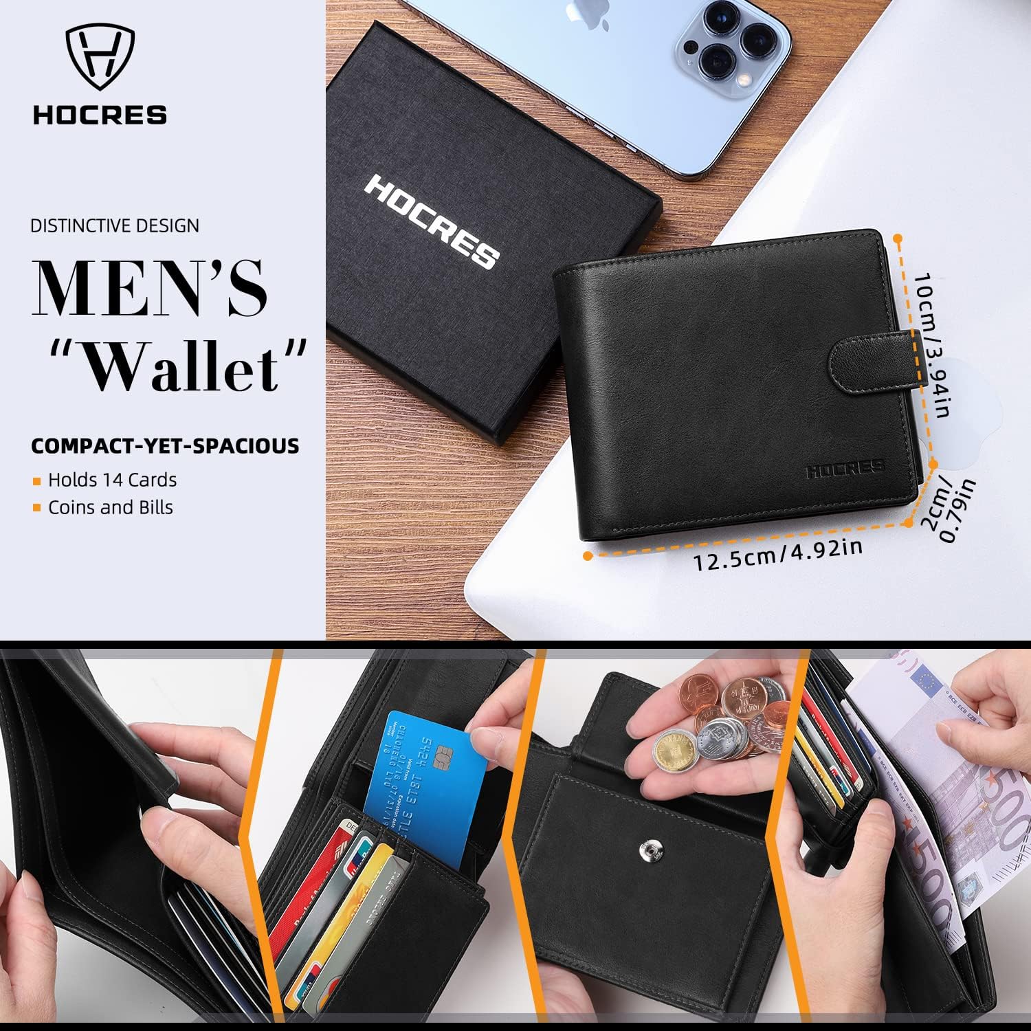 Wallets for Mens Muti-Functional RFID Blocking Leather Wallet with 15 Credit Card Holders, 2 Banknote Compartments & 2 ID Window Minimalist Wallets Men with Gift Box - Image 4