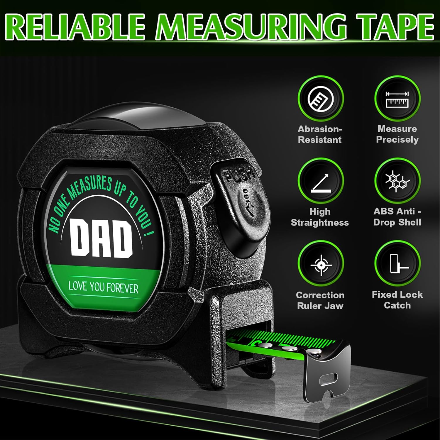 Gifts for Fathers Day Dad Gifts, Personalised Christmas Birthday Anniversary Presents for Dad from Daughter, Son Tape Measure(5M/16FT-Black) - Image 2