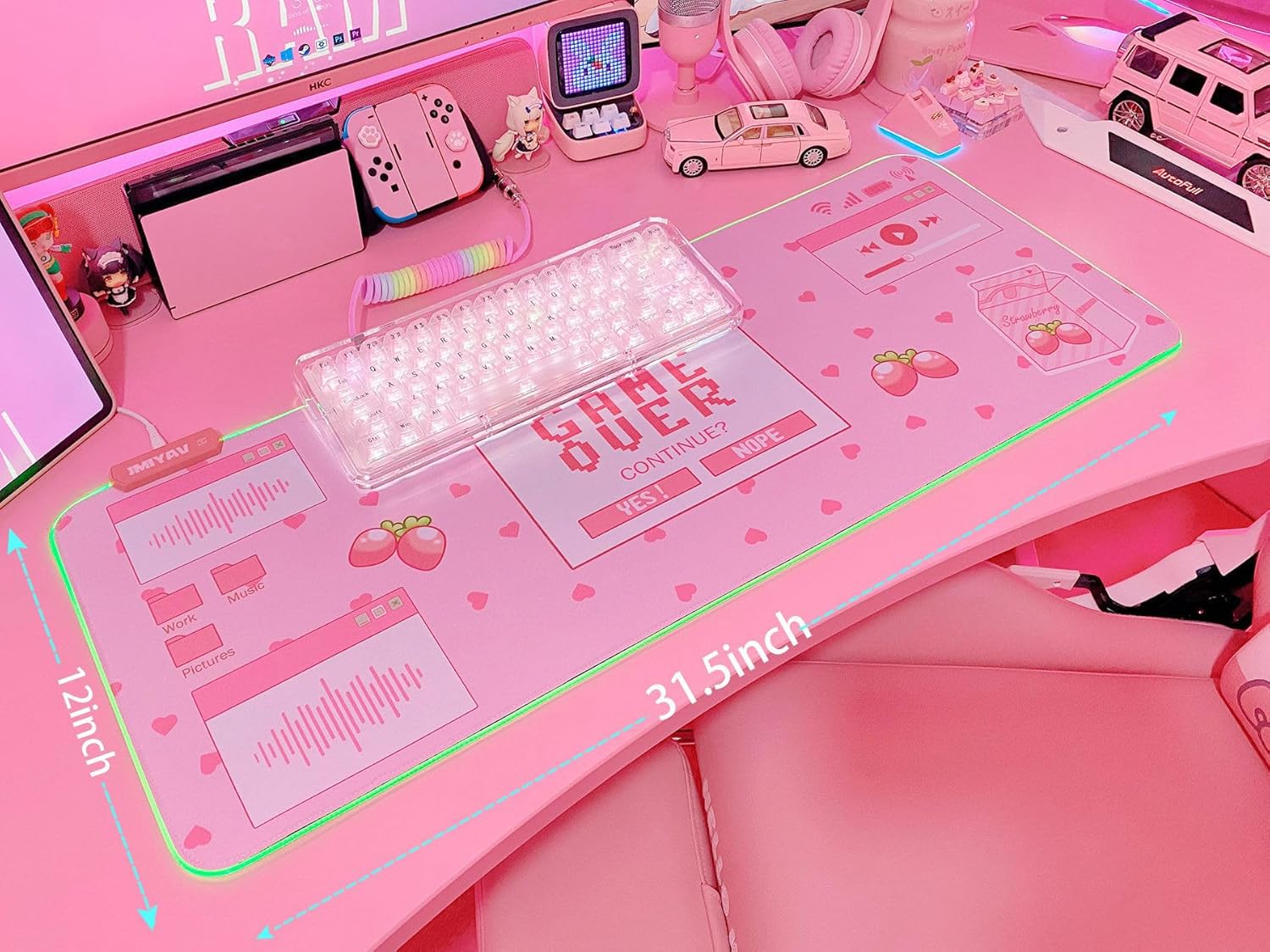 JMIYAV Kawaii RGB Gaming Mouse Pad PC XL Large Extended Glowing Led Light Up Desk Pad Non-Slip Rubber Base Computer Keyboard and Mouse Pad Cool Cute Mousepad Mat Gaming Over 80 * 30cm - Image 3