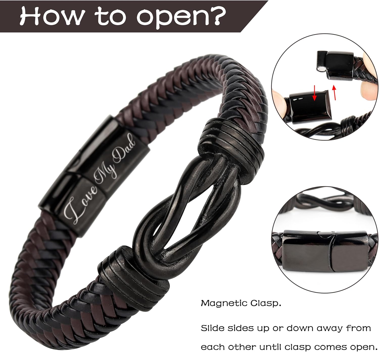 Gifts for Dad Grandad Mens Leather Bracelet Fathers Day Birthday Christmas Gifts - Image 3