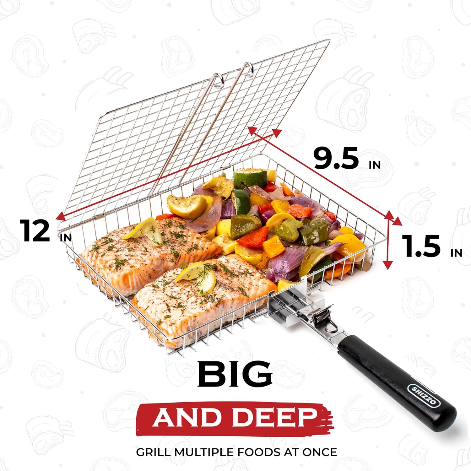 SHIZZO Grill Basket Set, Barbecue BBQ Grilling, Stainless Steel Folding Portable Outdoor Camping Rack for Fish, Shrimp, Vegetables, Cooking Accessories, Gifts for Dad, Men, husband - Image 4