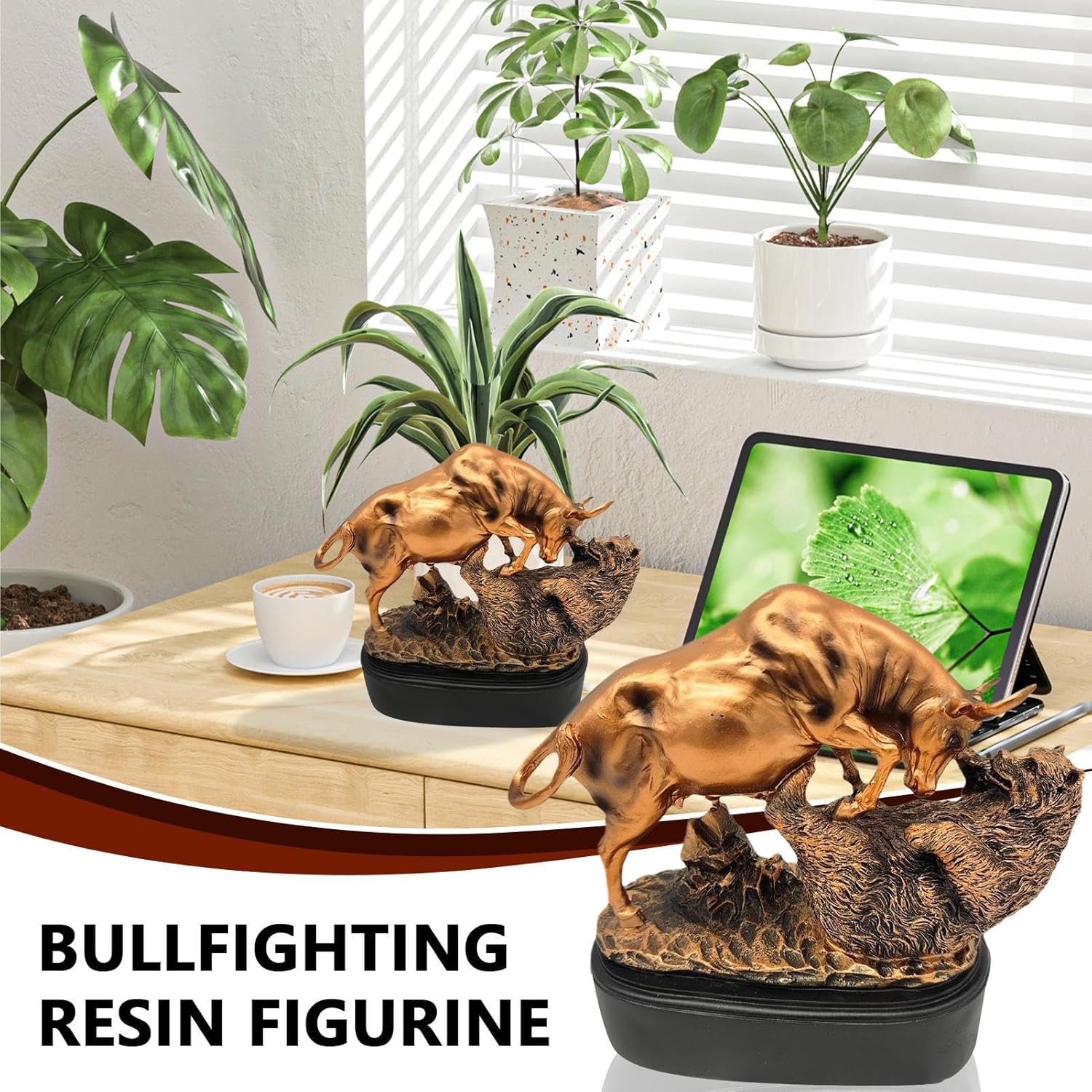 Bull and Bear Sculpture | Stock Market Bull Fighting Sculpture | Exquisite Versatile Resin Tabletop Ornament for Offices Home Decor Display - Image 2