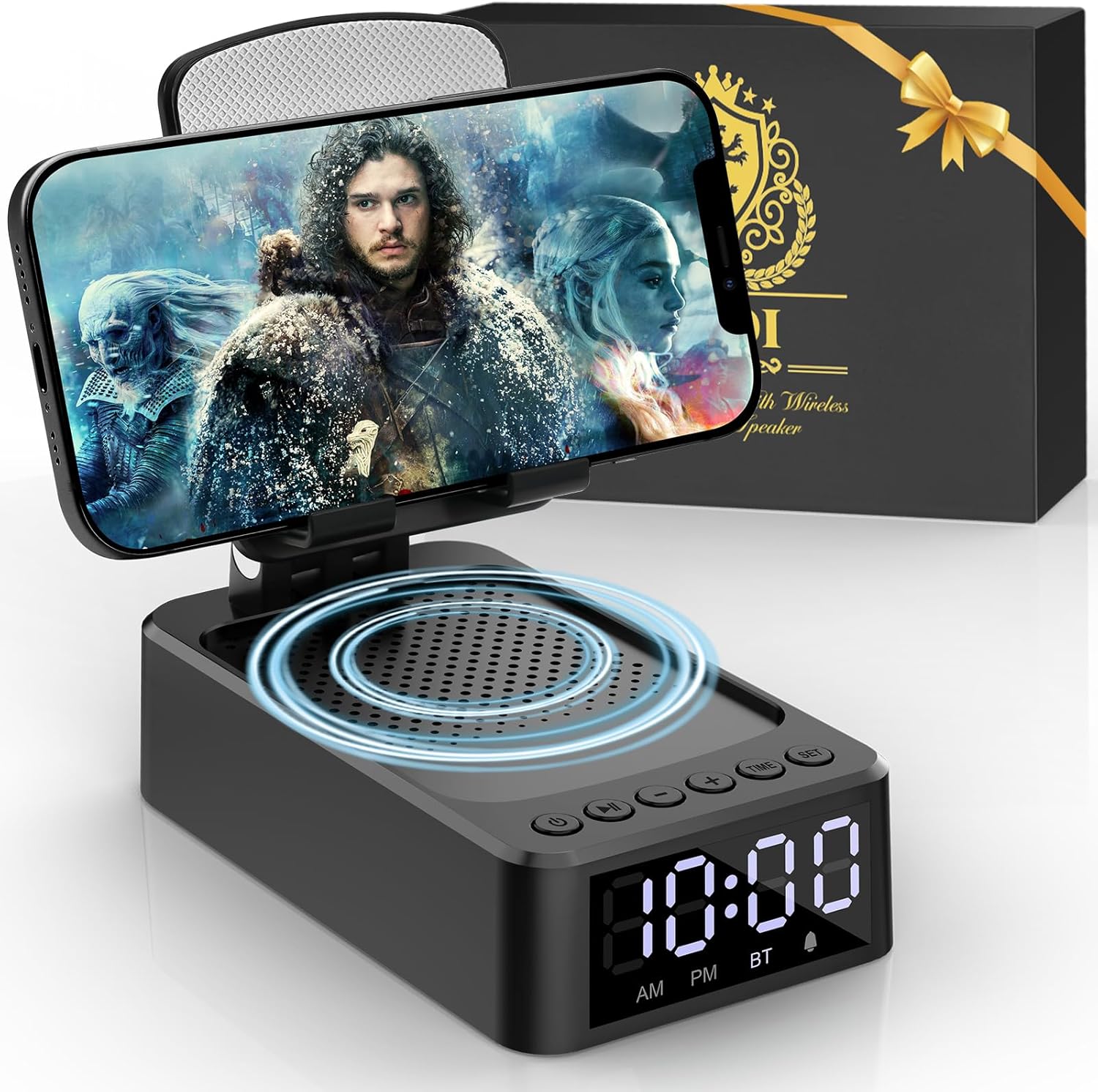 ZOOI Gifts for Men, Valentines Gifts for Him, Birthday Gift for Dad Him Gadgets Mens Valentines Gift s for Men Who Have Everything, Bluetooth Speaker with Clock & Phone Stand