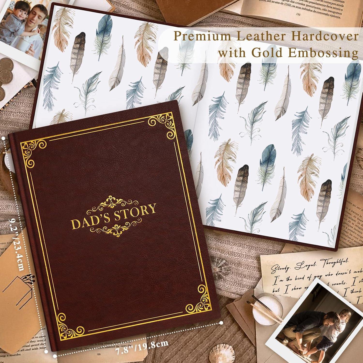 Lanpn Dad Life Story Journal with 300+ Questions, Gifts for Dad Father's Day Birthday Christmas Dads Memory Keepsake Book to Fill Out Leather Father Story Guided Journal to Share Life & Love (Brown) - Image 2