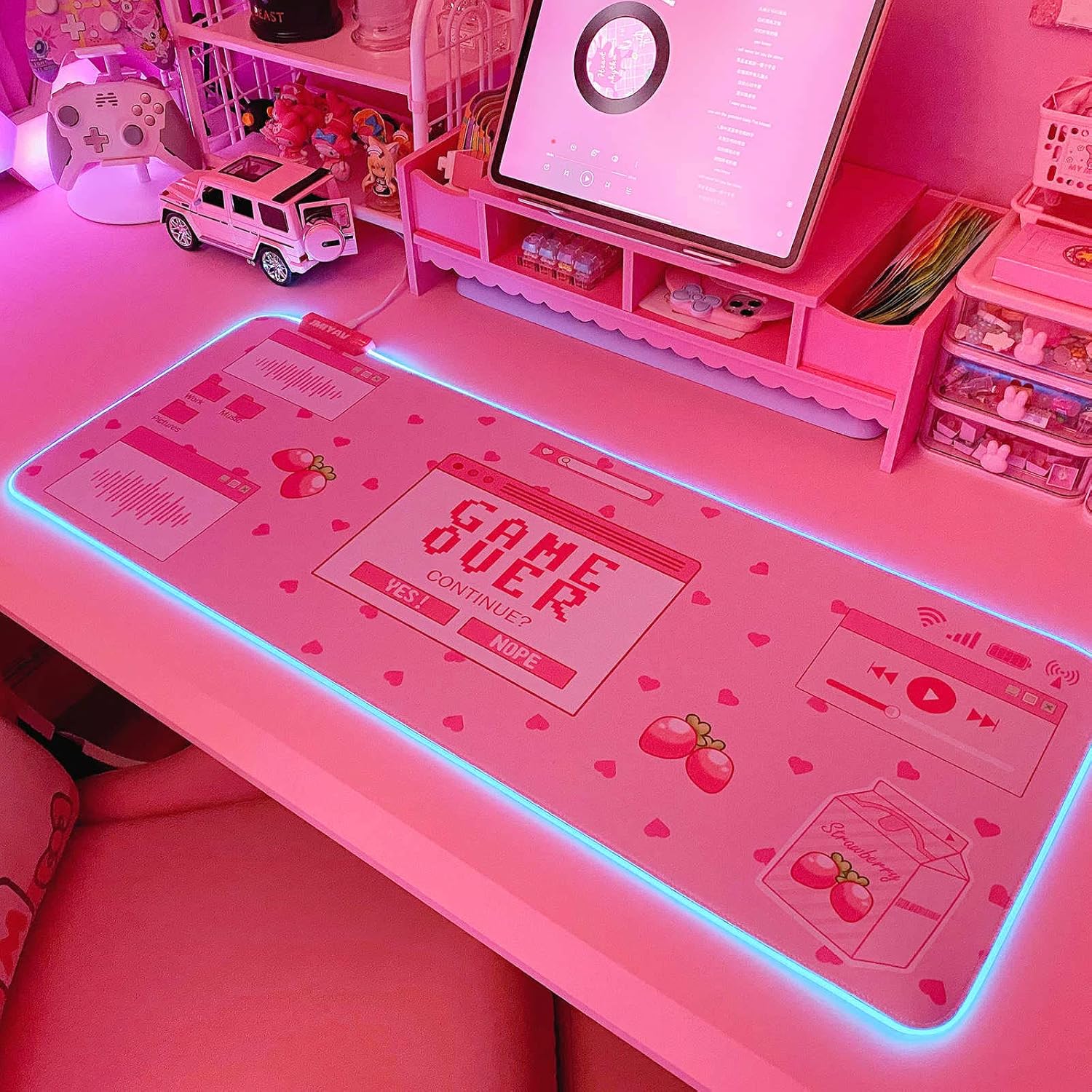 JMIYAV Kawaii RGB Gaming Mouse Pad PC XL Large Extended Glowing Led Light Up Desk Pad Non-Slip Rubber Base Computer Keyboard and Mouse Pad Cool Cute Mousepad Mat Gaming Over 80 * 30cm - Image 2