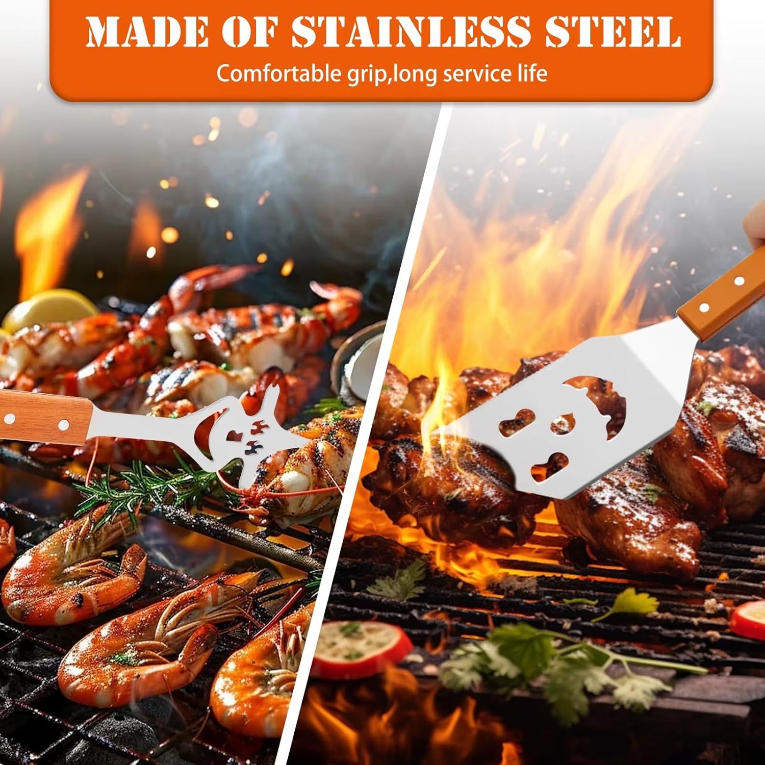 RZJZGZ 8 in 1 Multifunction BBQ Tool, 2 Pcs Outdoor Grill Spatula Set Box Pack Perfect BBQ Gifts for Men, Fork, Saw, Bottle Opener for Grilling, Barbecue Utensils Kit - Surprise for Men - Image 5