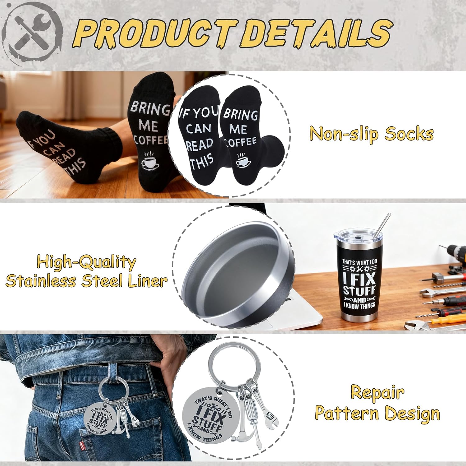Birthday Gifts for Men - Unique Valentine's Day/Father's Day Present for Dad, 5Piece Men's Gift Set with 20oz Tumbler, Keychain, Bracelet, Socks & Card, Boyfriend & Grandad, Fun Gift Idea for Him - Image 2
