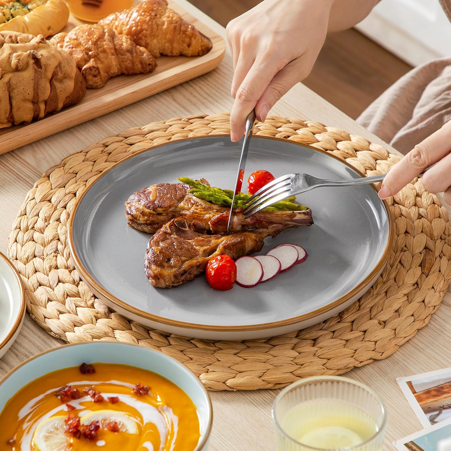 vancasso Reno Stoneware Dinner Set for 6, 18 Pieces Plates and Bowls Set with Dinner Plates, Dessert Plates & Cereal Bowls, Speckled Crockery Set in Mixed Colors, Chip & Scratch Resistant - Image 7