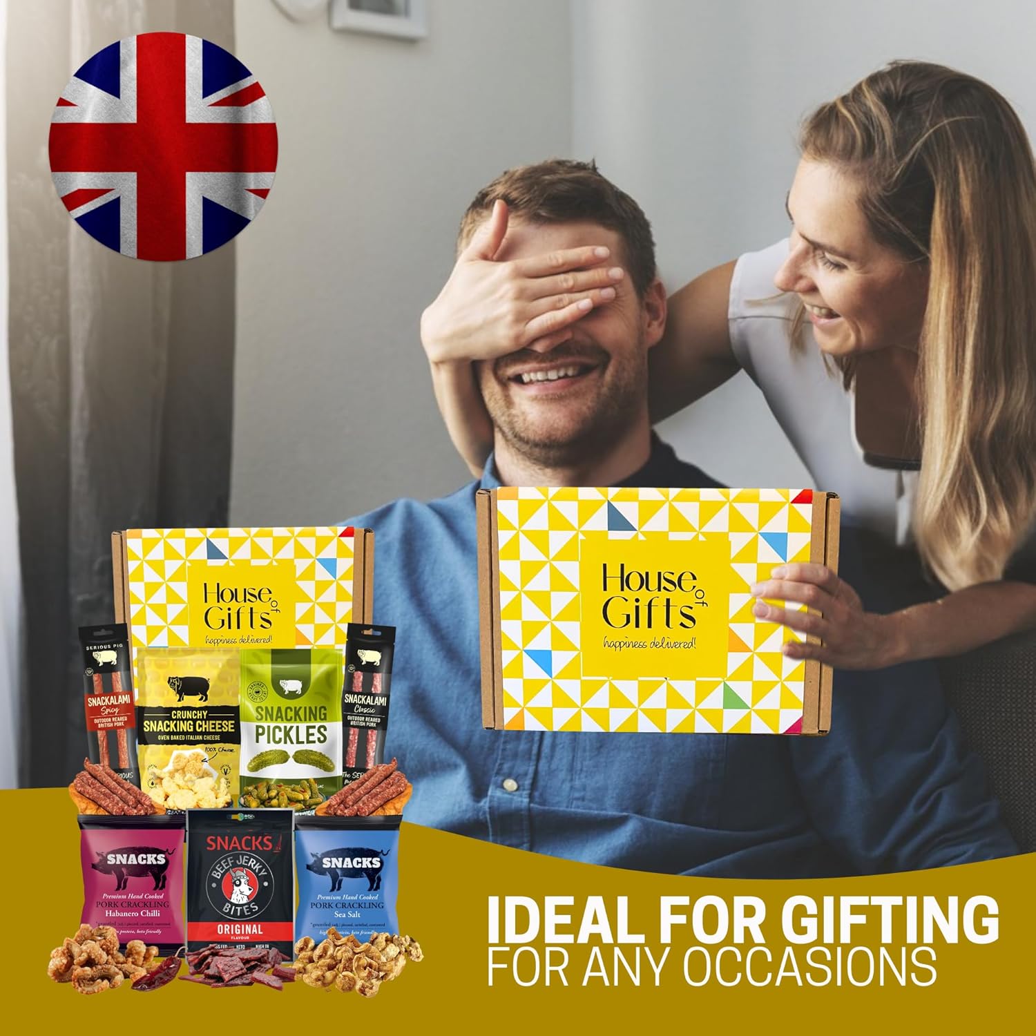 Savoury Snacks Hamper Gift Set with Pork Crackling, Beef Jerky, Cheese Bites, Salami & Pickles – Pub Treats Box & Snack Gifts for Her, Ideal Dad Treat Box or Fathers Day Present for Him - Image 9