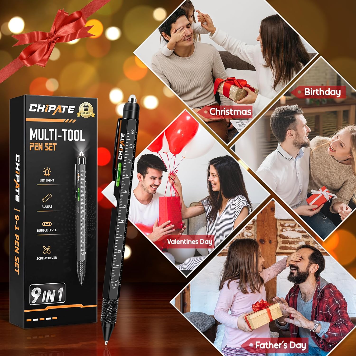 Valentines Gifts for Him, Gifts for Men, 9 in 1 Multi Tool Pen, Birthday Gift Gadgets for Men/Dad, Father's Day Gift - Image 2