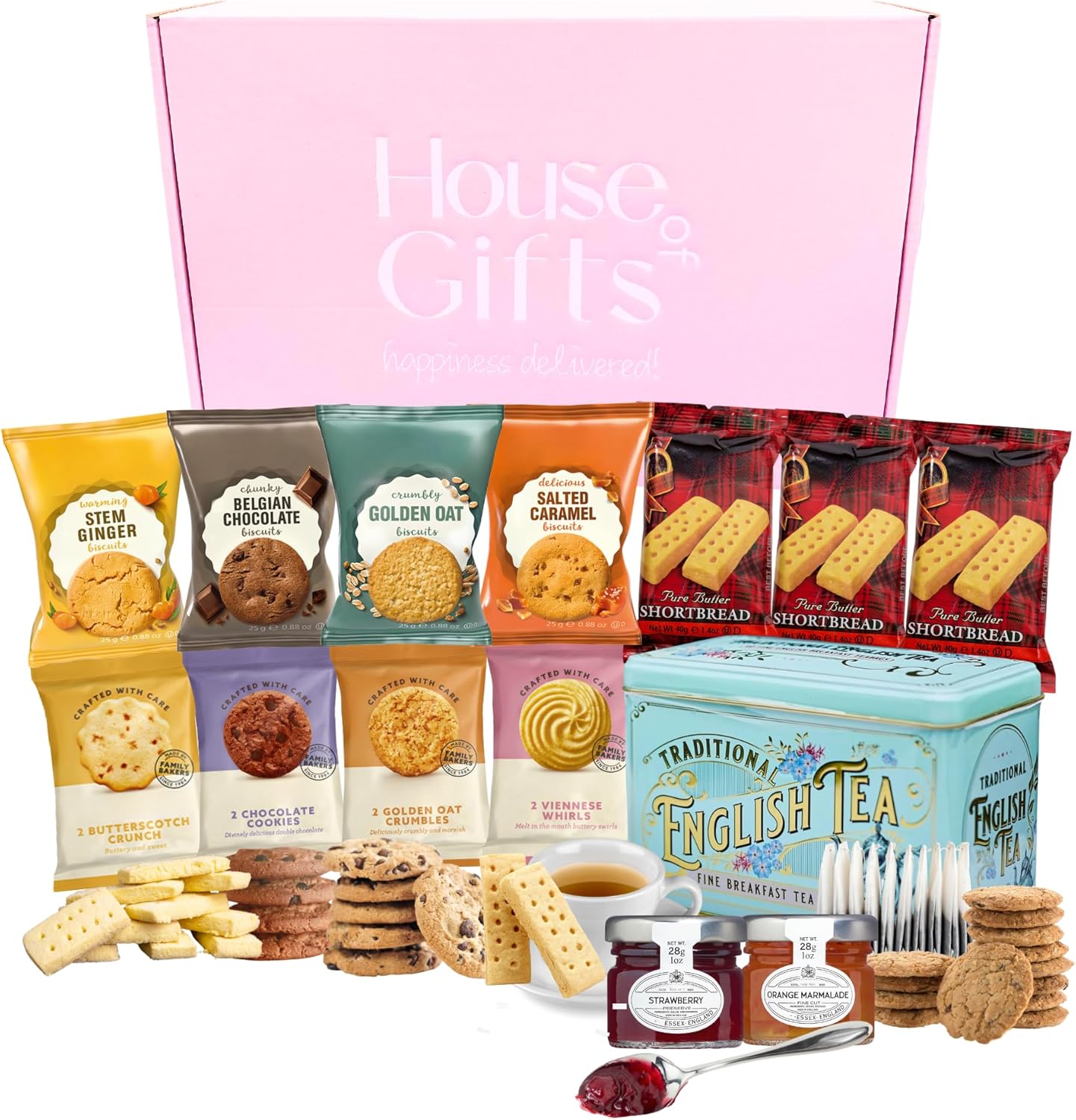 English Breakfast Tea & Biscuits Hamper For Her with Luxury Tea Tin, Biscuits, Shortbread & Jams | Biscuit Gift Set | Luxury Gifts For Women and Dads | Tea & Biscuits Hamper