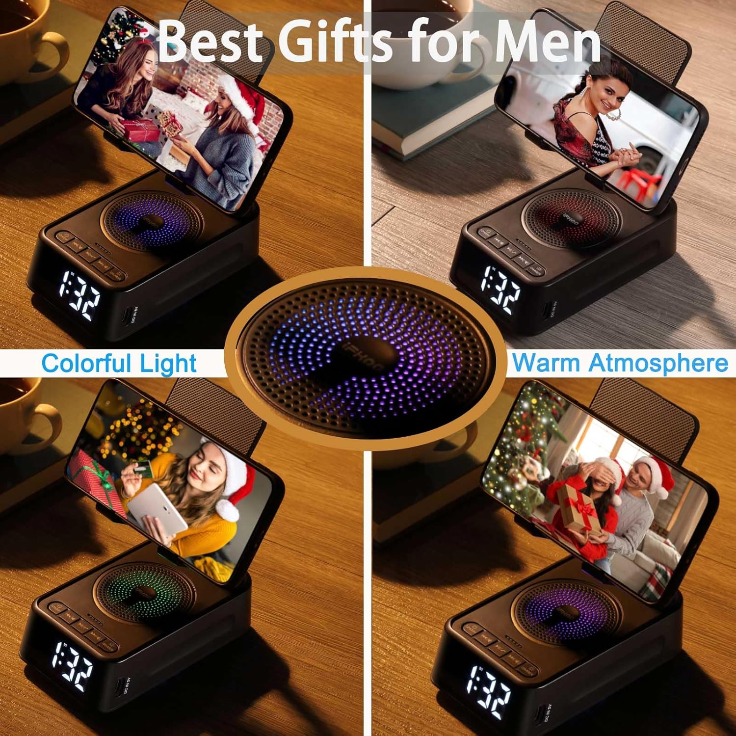 Gifts for Men Women, Phone Stand with Bluetooth Speaker&Clock, Birthday Gifts for Him, Phone Holder with Wireless Speaker, Ideal for Dad Mom Husband Boy, Cool Tech Gadget for Men - Image 6