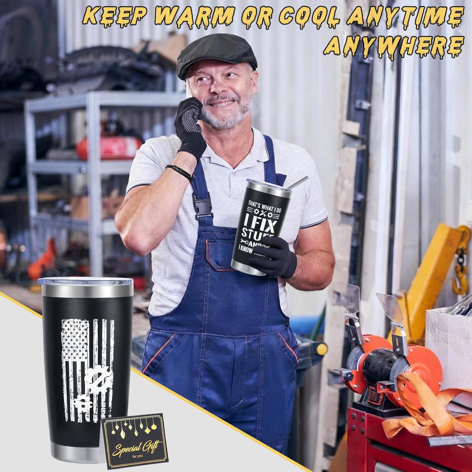 Birthday Gifts for Men - Unique Valentine's Day/Father's Day Present for Dad, 5Piece Men's Gift Set with 20oz Tumbler, Keychain, Bracelet, Socks & Card, Boyfriend & Grandad, Fun Gift Idea for Him - Image 5