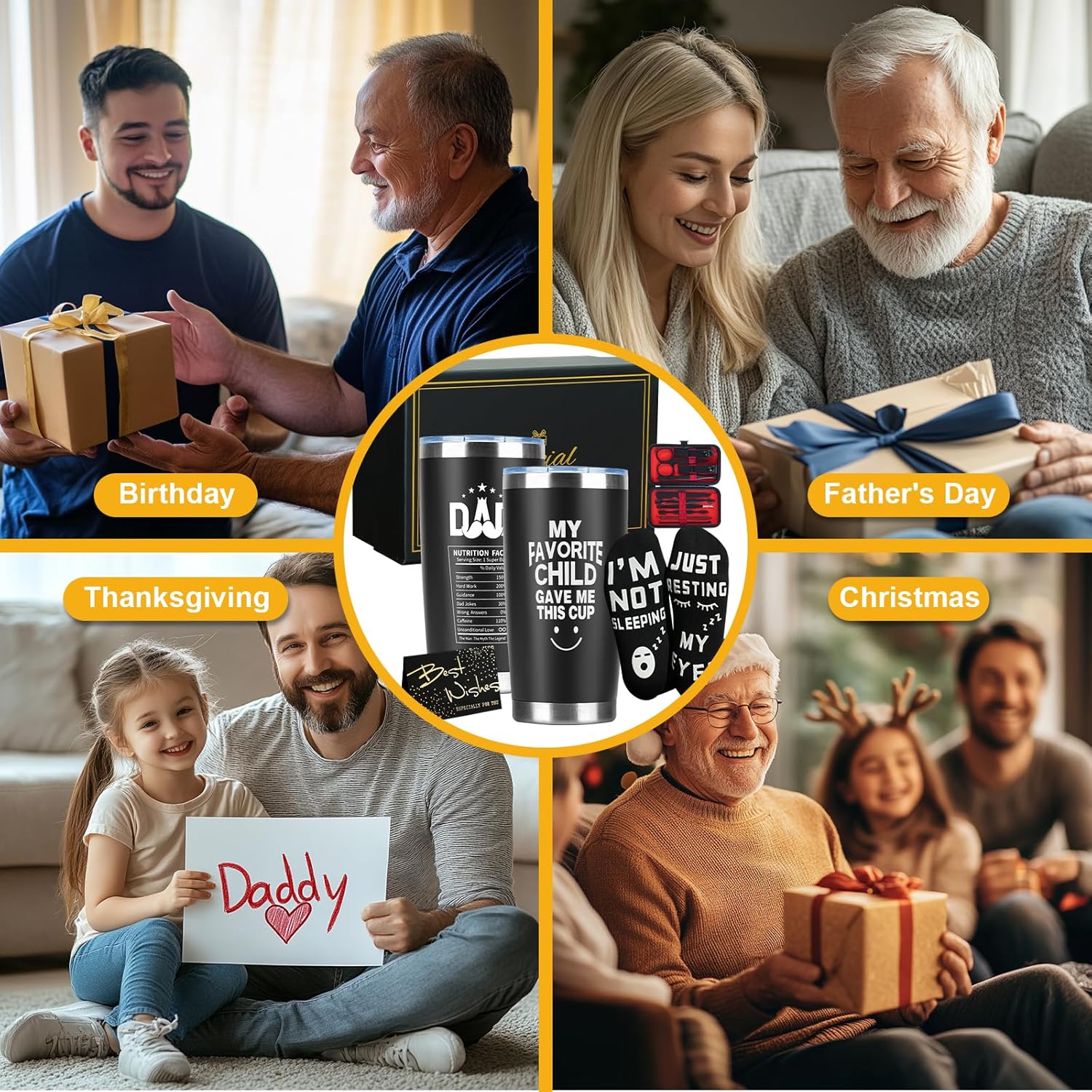 Dad Gifts from Daughter Son, Birthday Gifts for Dads, Christmas Fathers Day Gift Ideas for Dad, Personalised 20oz Insulated Drinking Cup Presents for Daddy, Funny Socks - Image 7