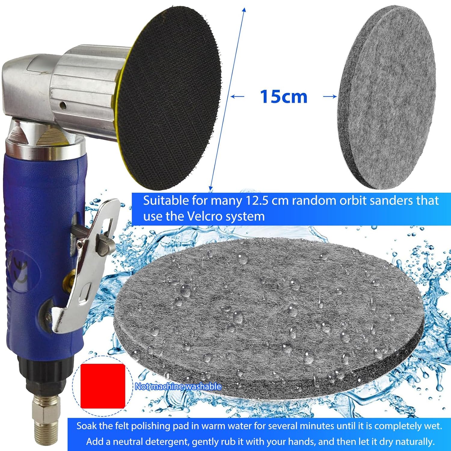 6 pieces polishing felt 150 mm disc for Bosch orbital sander polishing pad glass car 150 mm Velcro felt pad polishing cushion for wood marble metal bathtub Corian - Image 4