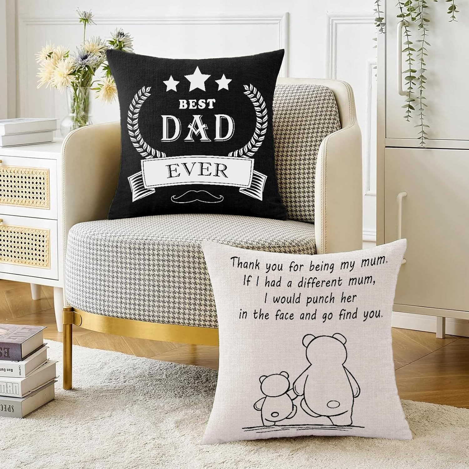 Dad Throw Pillow Covers, Father Birthday Gifts from Daughter and Son, Double-sided Funny Cushion Covers with Invisible Zipper, 18x18 Inch Decorative Square Couch Pillow Case(45 x 45 cm) - Image 3