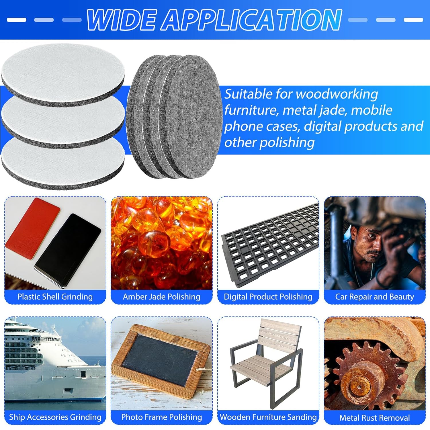 6 pieces polishing felt 150 mm disc for Bosch orbital sander polishing pad glass car 150 mm Velcro felt pad polishing cushion for wood marble metal bathtub Corian - Image 7