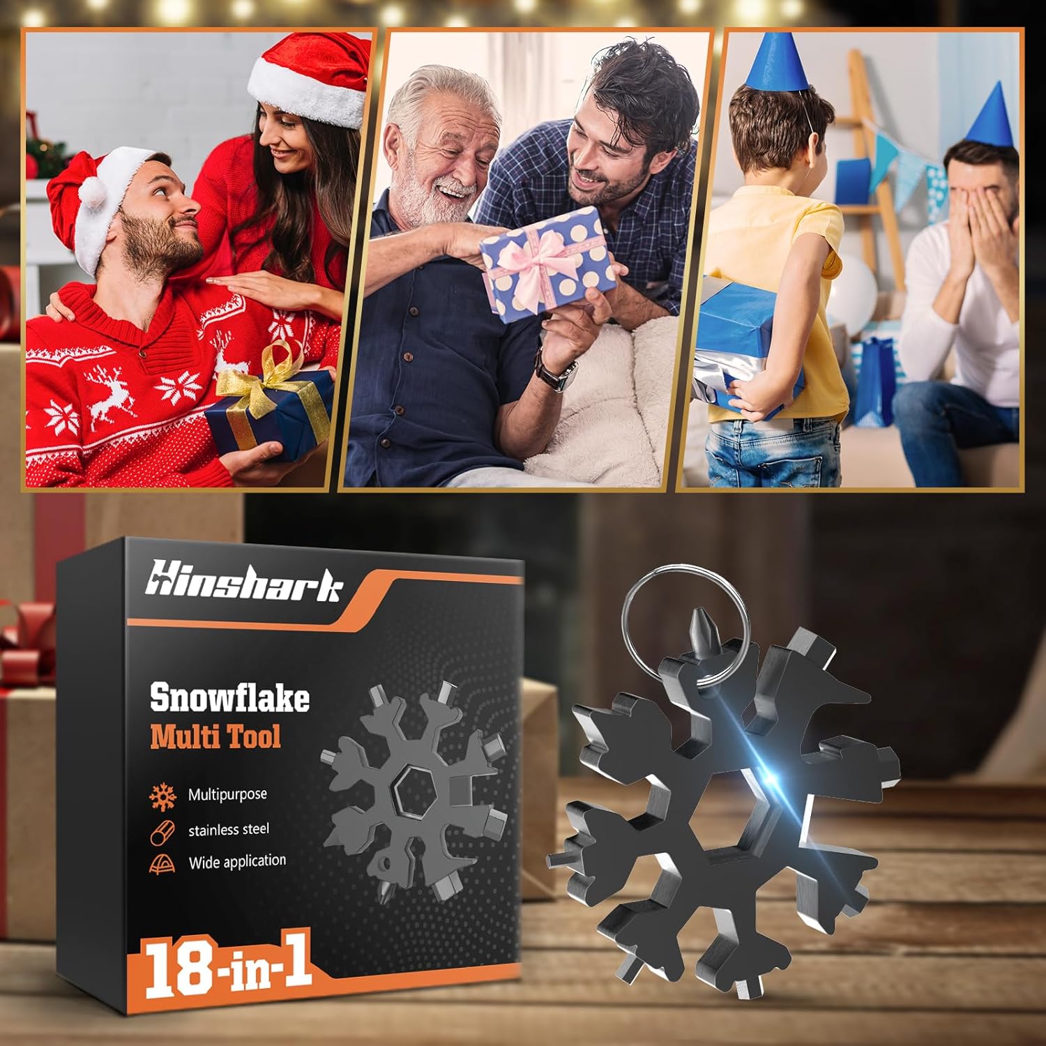 Hinshark Valentines Gifts for Him, 18-in-1 Snowflake Multi Tool, Gifts for Men Him Dad, Dad Birthday Gadgets Mens Gifts for Men Who Have Everything, Mens Valentines Gifts, Father's Day Gifts - Image 6