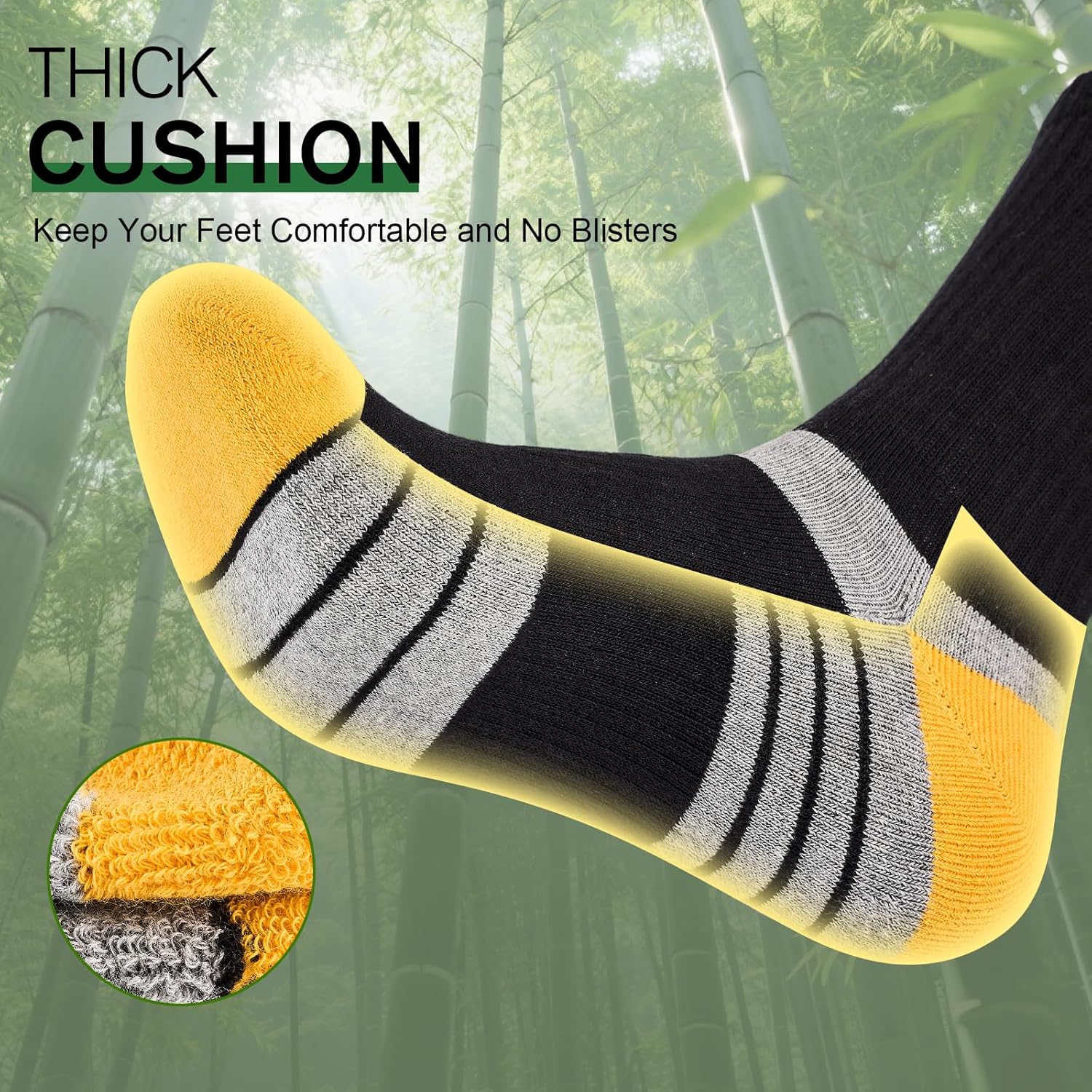 Mens Bamboo Socks, Wicking Breathable Cushioned Sports Socks for Hiking Walking Athletics Working Running Trekking Cycling, Men Women, Outdoor Anti Blister Crew Seamless Sock Gifts 6 Pairs - Image 4