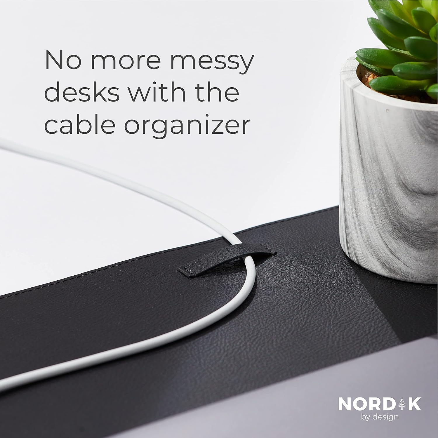 Nordik Leather Desk Mat Cable Organiser - Pebble Black 89 X 43 cm - Premium Extended Mouse Mat for Home Office Accessories - Felt Vegan Large Leather Desk Pad Protector & Desk Blotter Pads Mats - Image 3