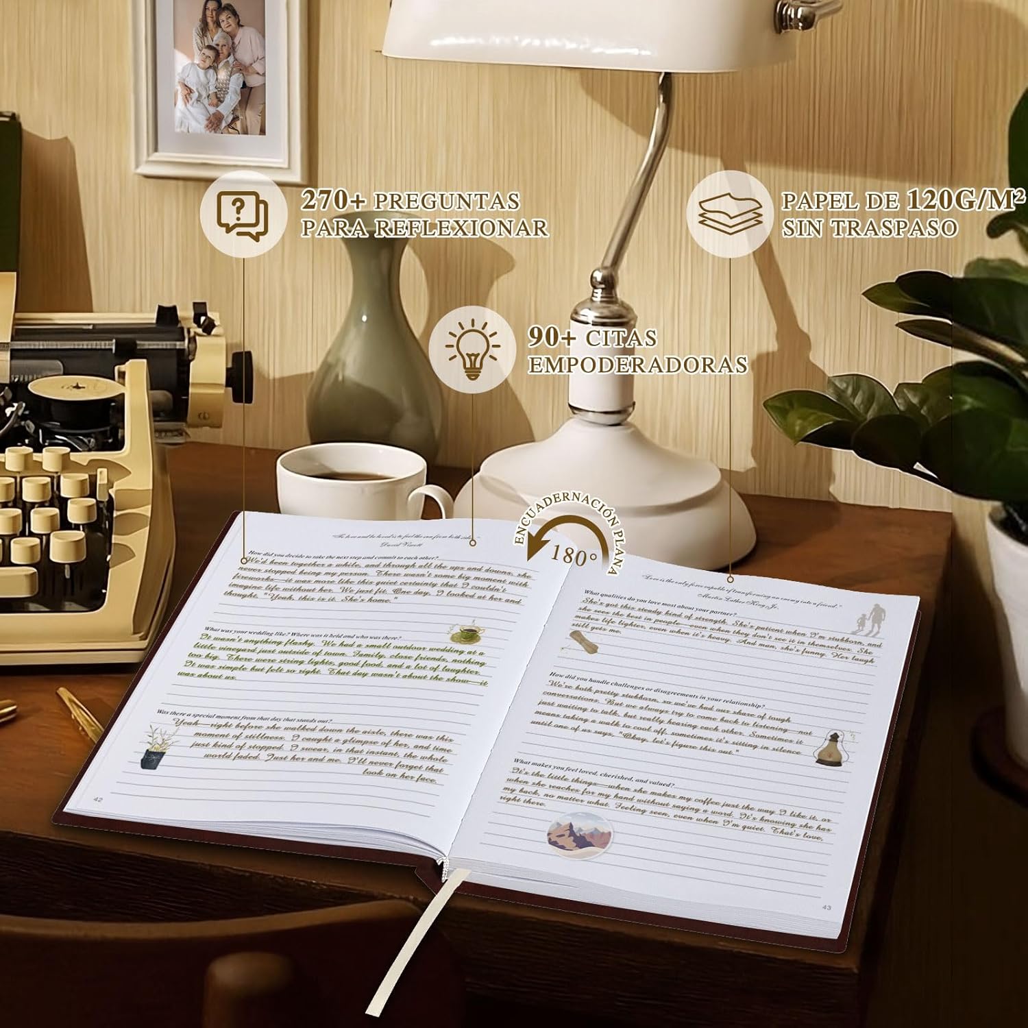 Lanpn Grandpa Life Story Book Journal with 270+ Prompts, Leather Hardcover Grandfather Guided Journal Memory Keepsake Book to Fill Out, Father's Day Birthday Christmas Grandpas Gift, Brown - Image 3