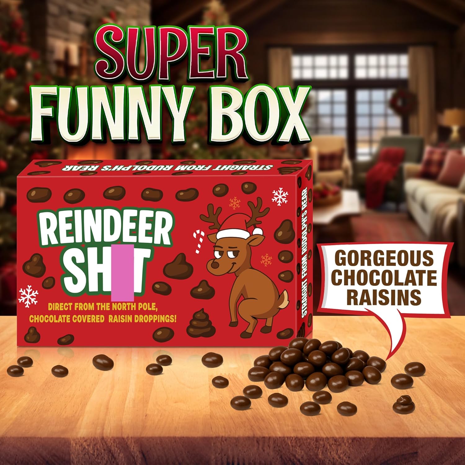 Reindeer Poo Funny Secret Santa Gift Adult Joke Funny Gift For Office Worker Friends Brother Dad Christmas Sweets Chocolate Covered Raisins - Image 2