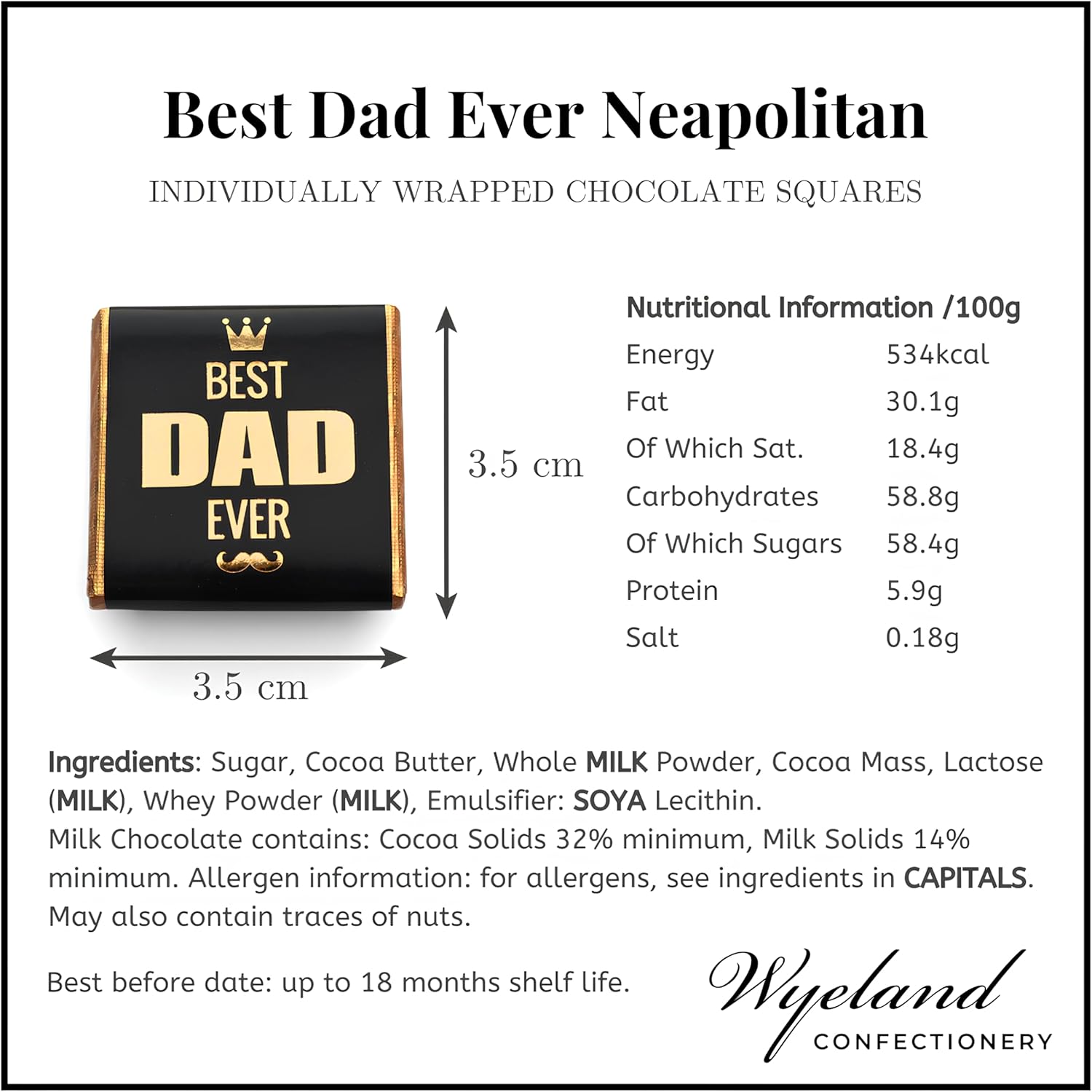 Wyeland Confectionery Best Dad Ever Milk Chocolate Neapolitans Black and Gold - Father's Day - 25 Chocolates - Image 2