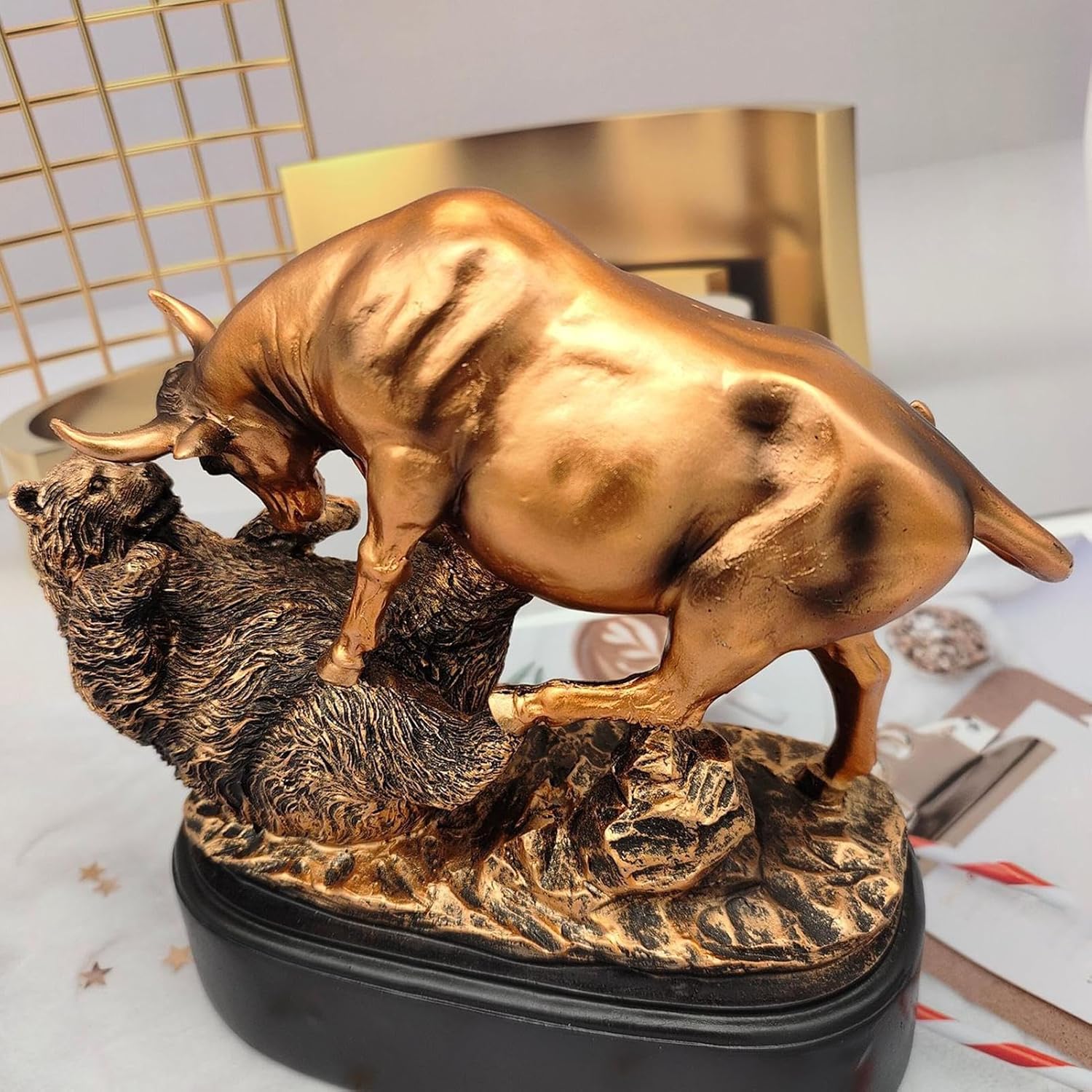 Bull and Bear Figurine,Stock Market Bull Fighting Sculpture | Resin Tabletop Ornament Exquisite Men Offices Decoration for Professionals Managers - Image 9