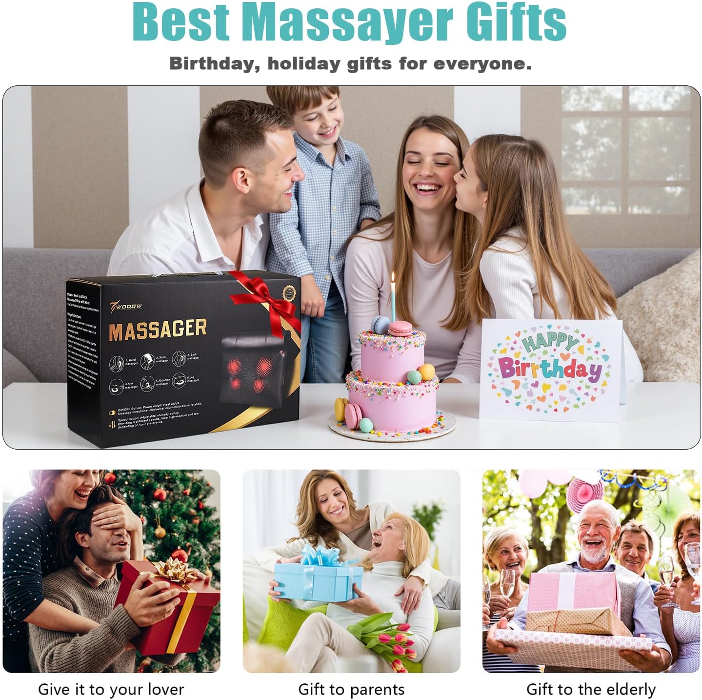 WOQQW Back Massager Neck massage Pillow with Heat - Shiatsu Back massager Present, Gifts for Women / Men / Mom / Dad - Deep Kneading Massage for Shoulder, Waist, Leg, Foot and Muscle - Image 6