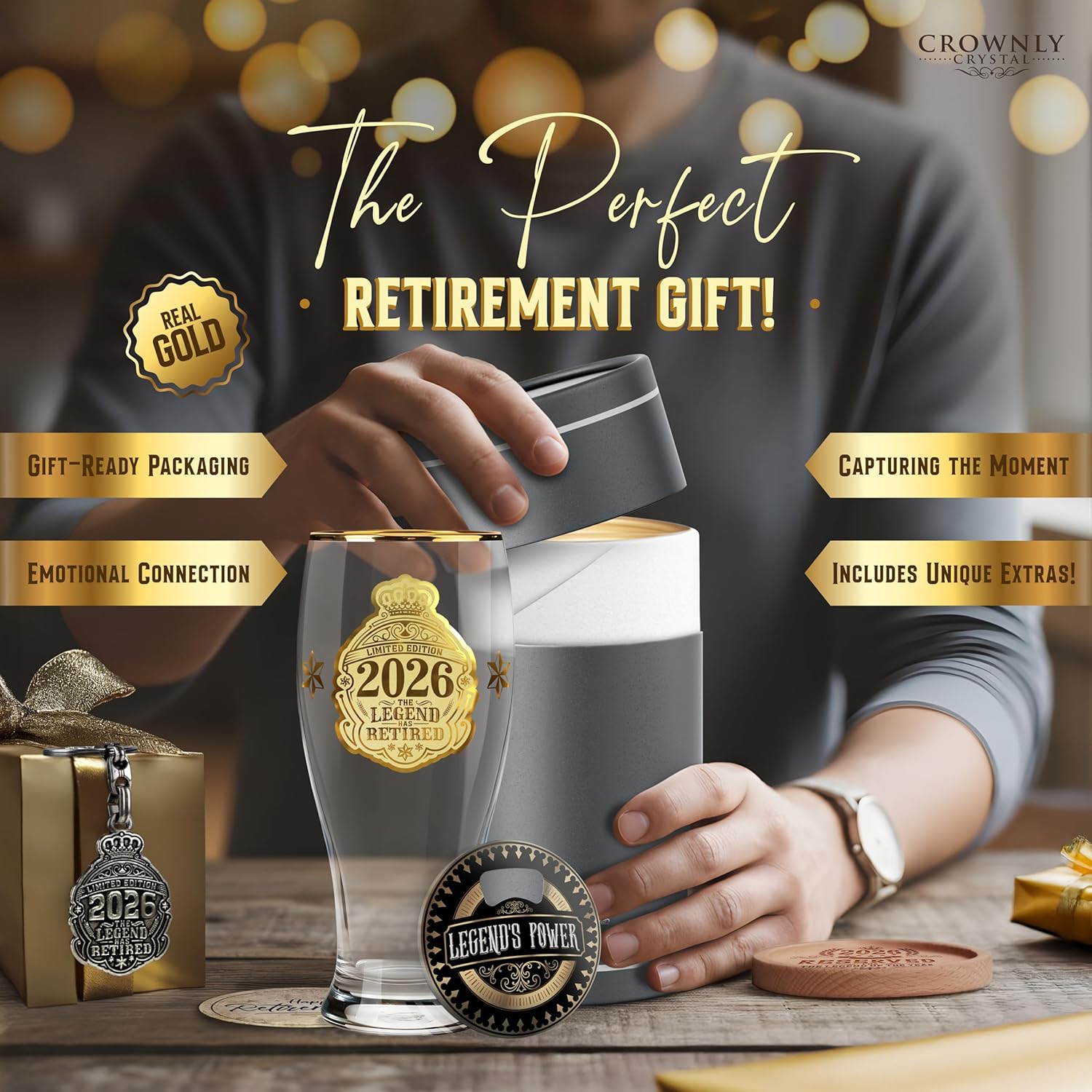 2026 Retirement Gifts for Men Personalised Beer Glasses Retirement Decorations Old Man Grandad Gifts 570 ml (1 Pint) Card Unusual Mens Gift Ideas - Image 2